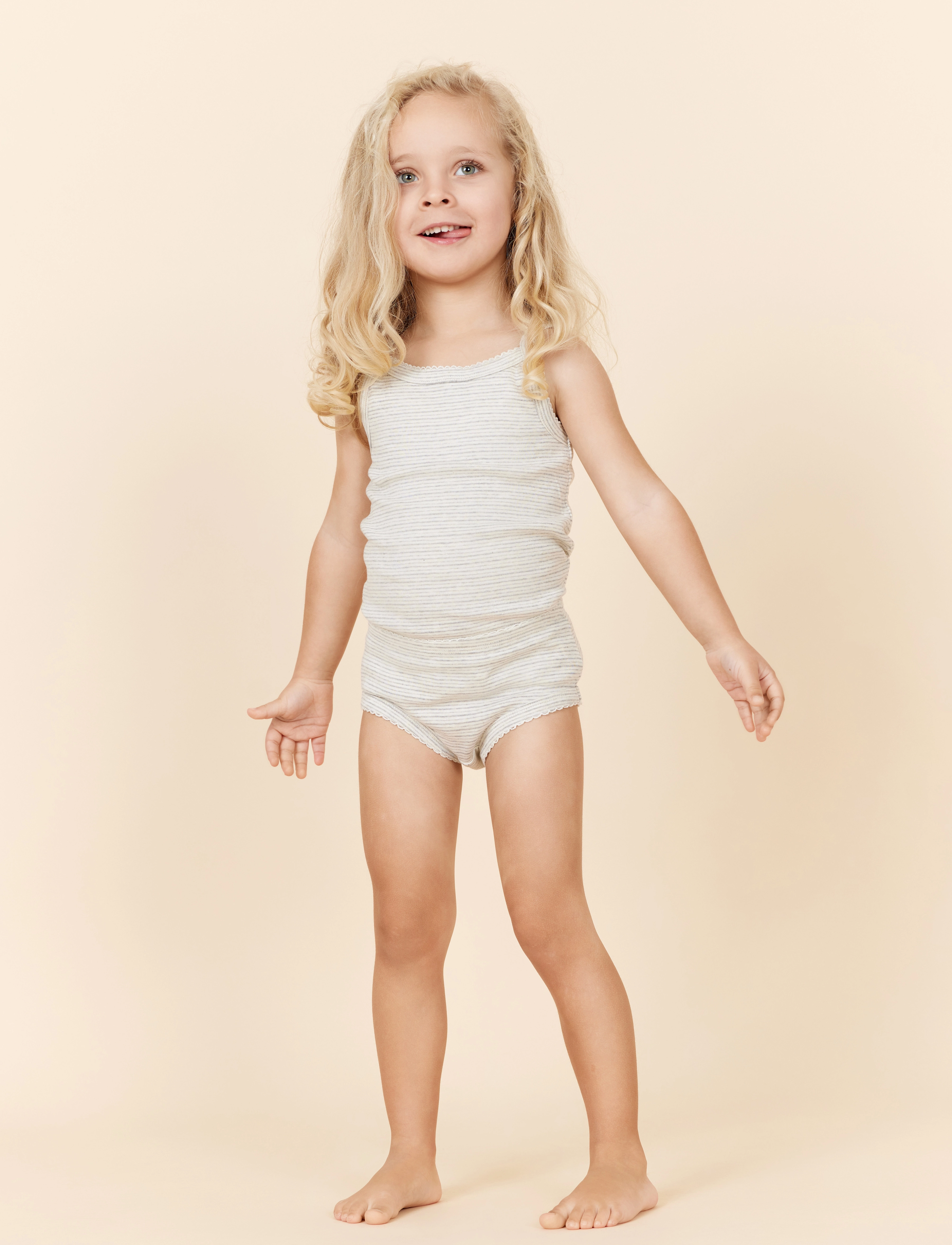 Copenhagen Colors Strap Top And Underpants Striped, 116, Underwear, Creme - Underwear Sets, Kinder