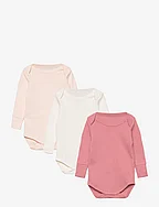 3 PACK RIB JERSEY LONG SLEEVE BODY - SOFT PINK/ OLD ROSE/ CREAM COMB.