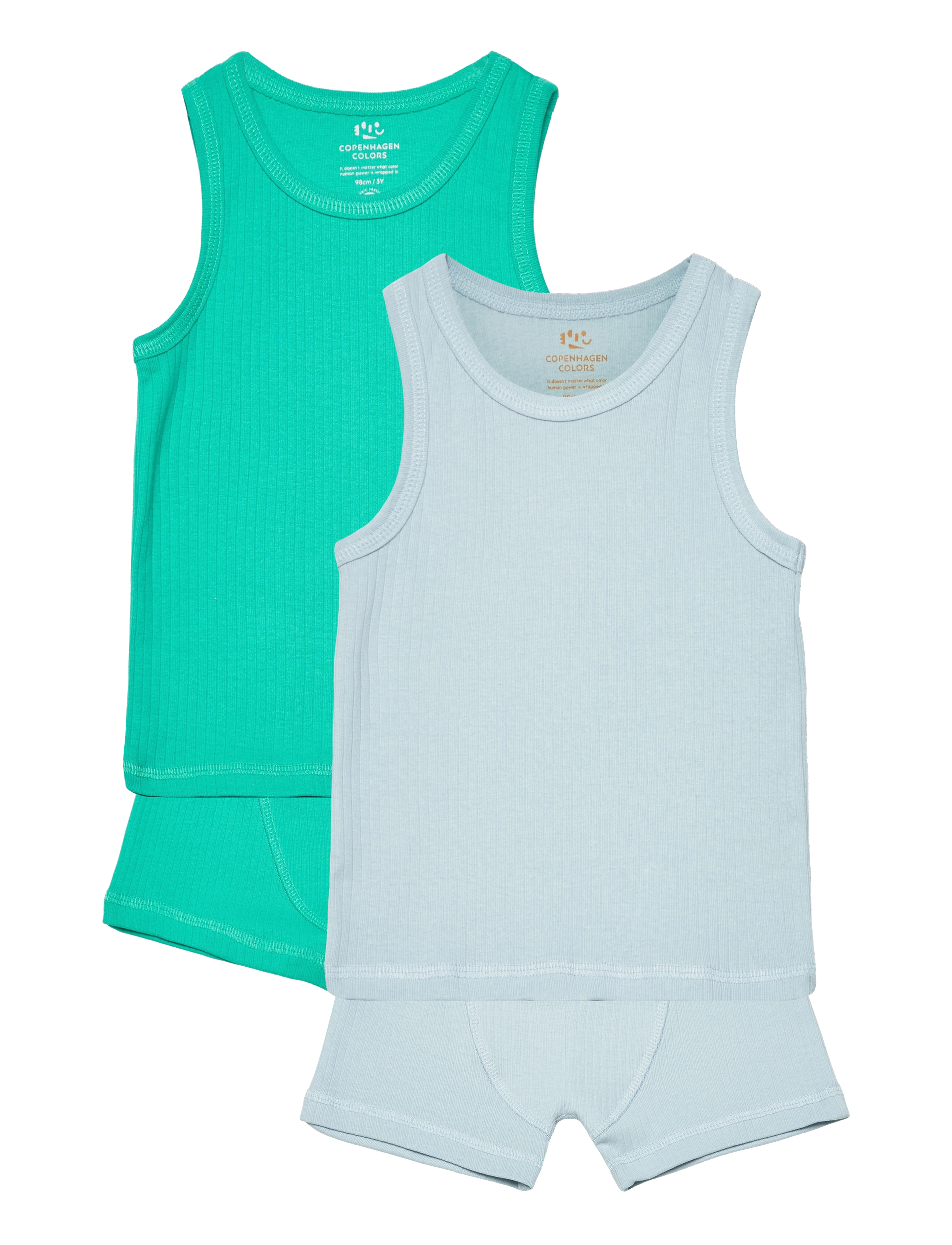 Copenhagen Colors RIB JERSEY 2PACK TANK-TOP AND BOXERSHORTS - Undertøj - GREEN/ LT. BLUE COMB. KICK / blue