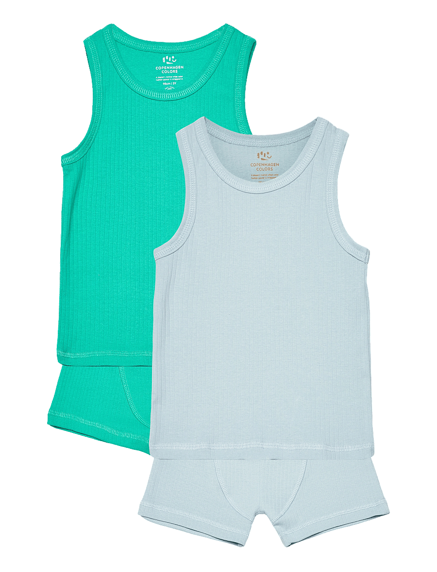 Copenhagen Colors - RIB JERSEY 2PACK TANK-TOP & BOXERSHORTS - sets - green/ lt. blue comb. kick - 1