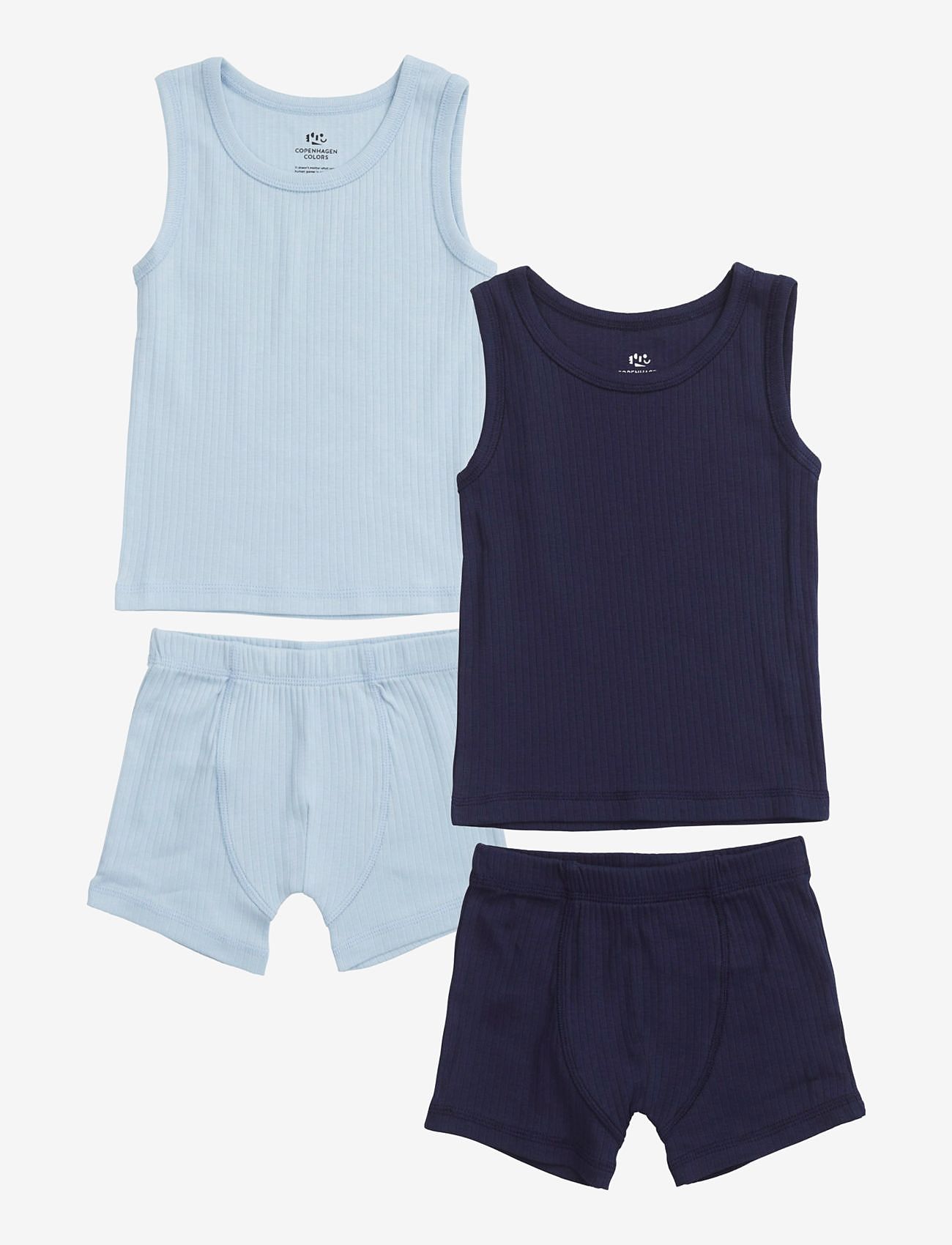 Copenhagen Colors - RIB JERSEY 2PACK TANK-TOP & BOXERSHORTS - undertøjssæt - lt.blue/ navy comb. - 0