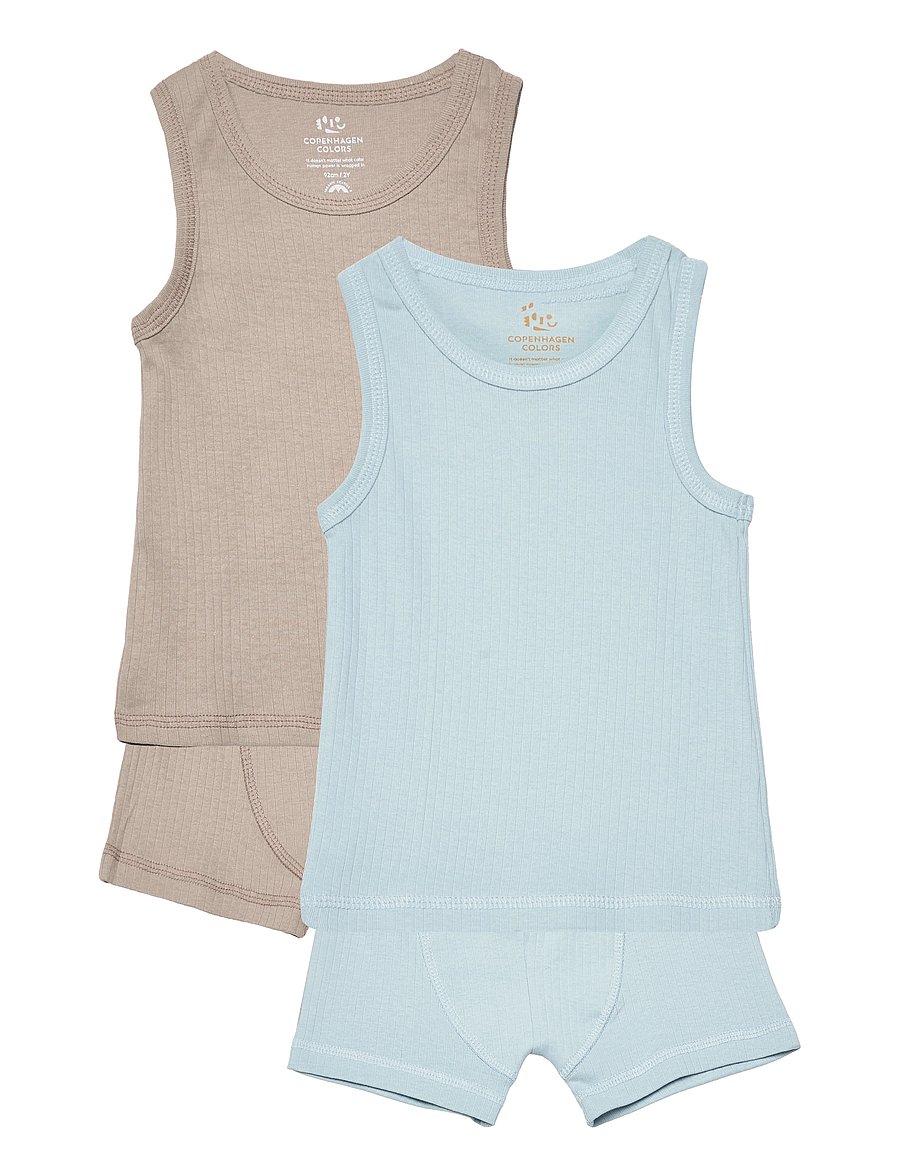 Copenhagen Colors - RIB JERSEY 2PACK TANK-TOP & BOXERSHORTS - underklädesset - lt. grey/ lt. blue comb. core - 0