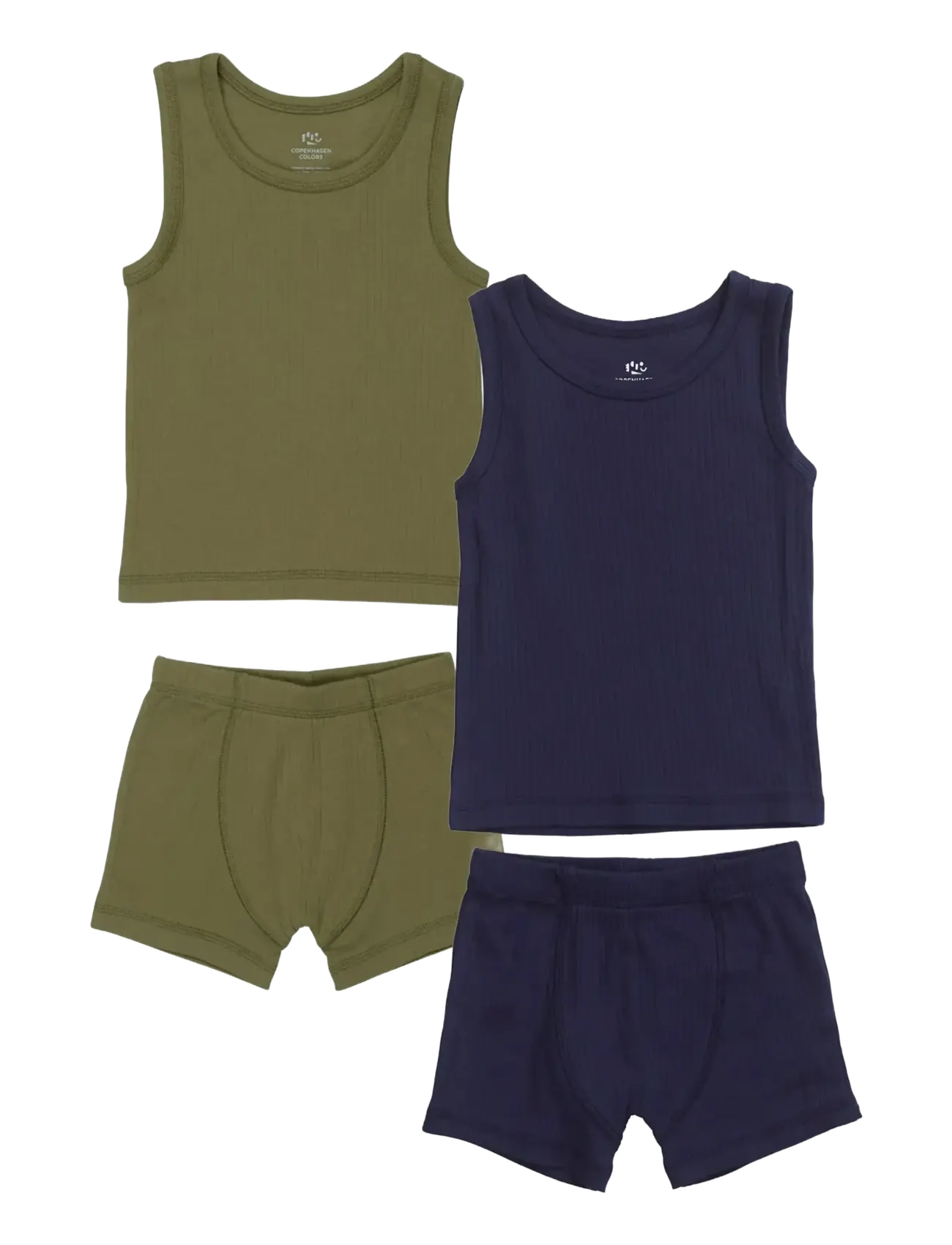 Copenhagen Colors RIB JERSEY 2PACK TANK-TOP AND BOXERSHORTS - Undertøj - NAVY/DARK GREEN COMB / multi