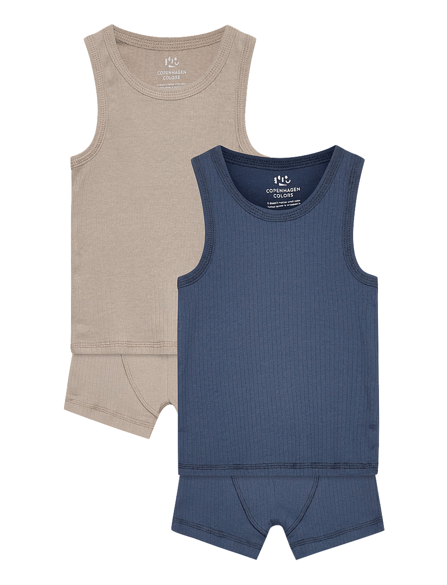 Copenhagen Colors - RIB JERSEY 2PACK TANK-TOP & BOXERSHORTS - aluspesukomplektid - navy/ lt. grey comb. core - 1