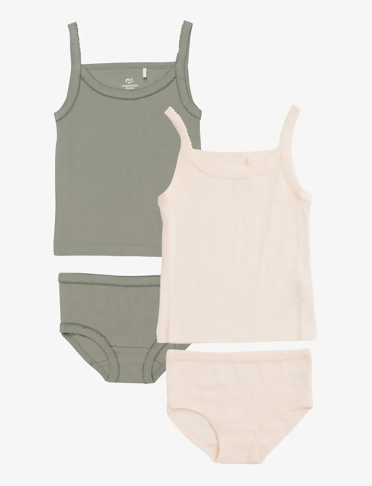 Copenhagen Colors - RIB JERSEY 2PACK STRAPTOP AND UNDERPANTS - sous-vêtements ensembles - grey/ soft pink comb. core - 0