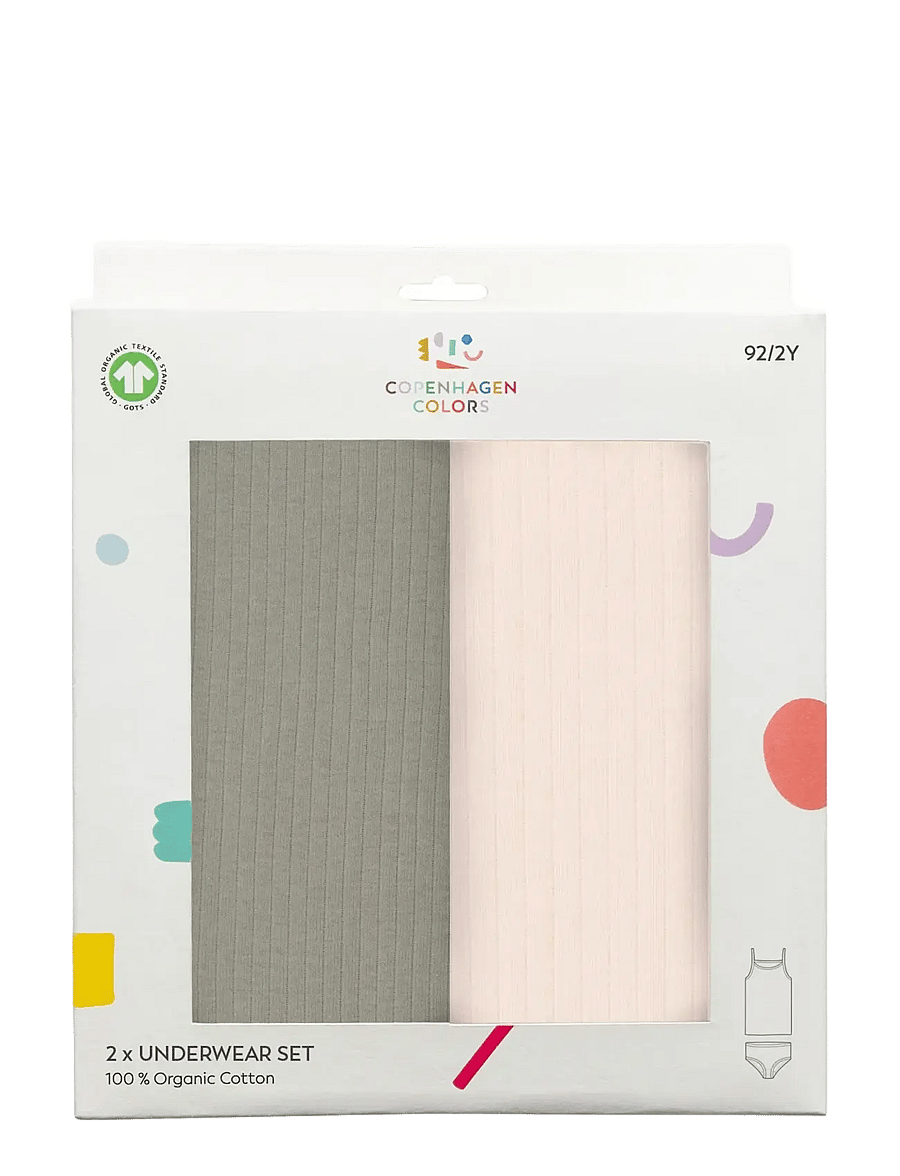 Copenhagen Colors - RIB JERSEY 2PACK STRAPTOP AND UNDERPANTS - undertøjssæt - grey/ soft pink comb. core - 1