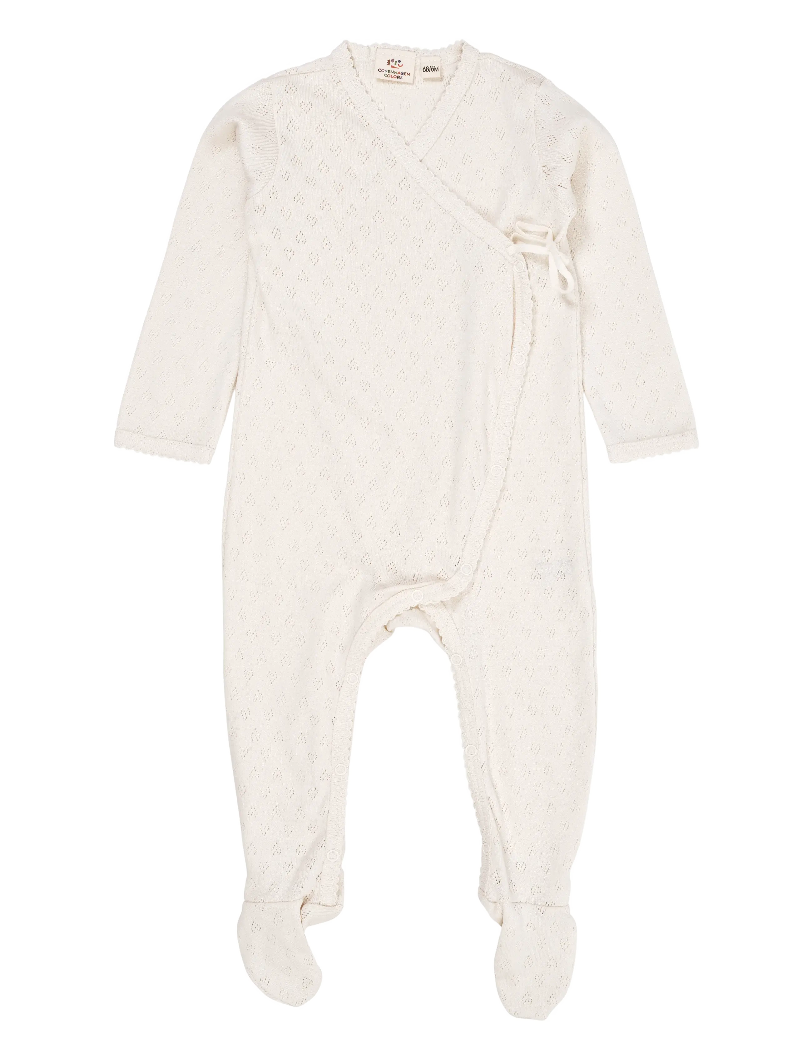 Copenhagen Colors Pointelle Cross-Over Full Body, 80, Bodys, Creme - Long-sleeved Kinder