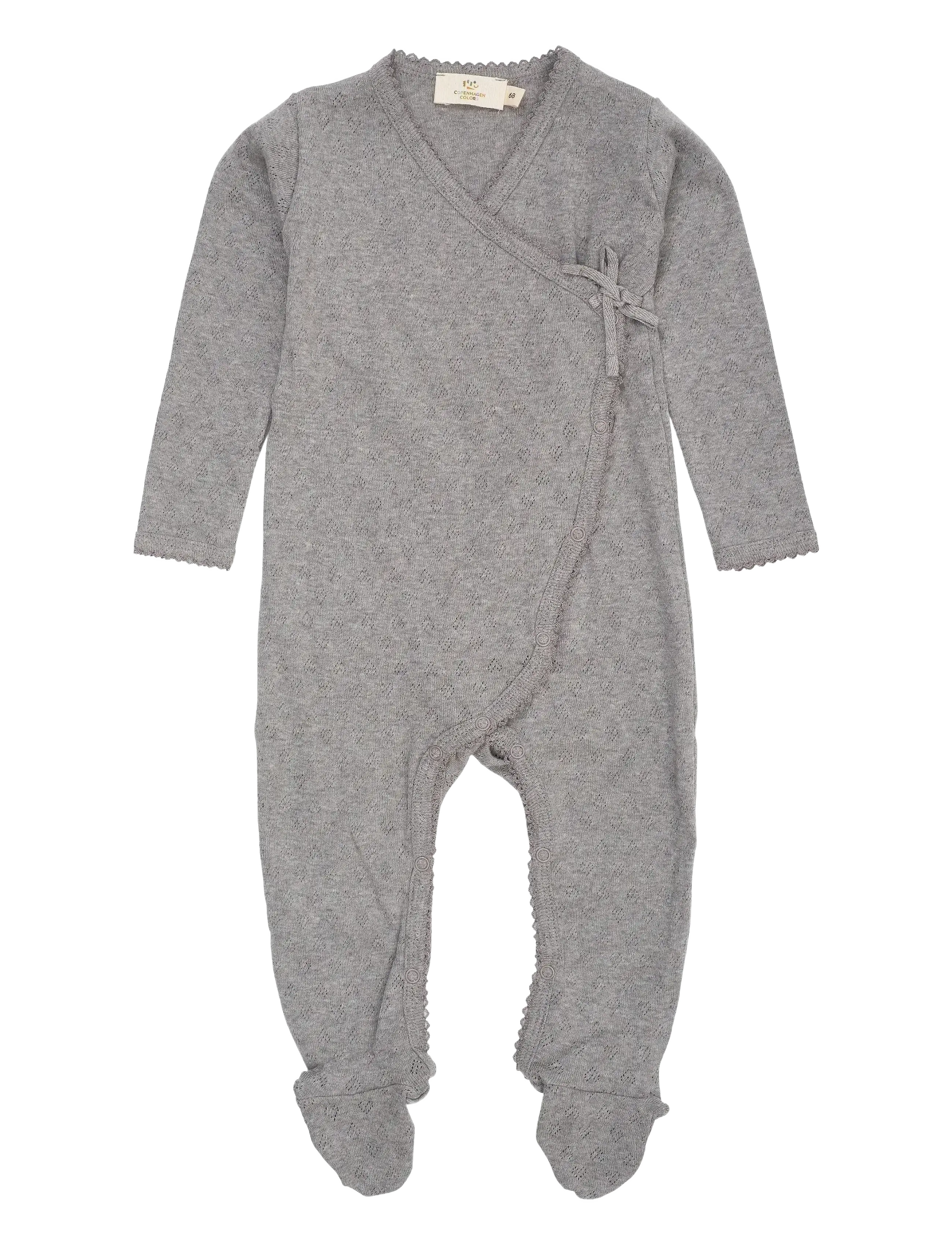 Copenhagen Colors Pointelle Cross-Over Full Body, 80, Bodys, Grau - Long-sleeved Kinder