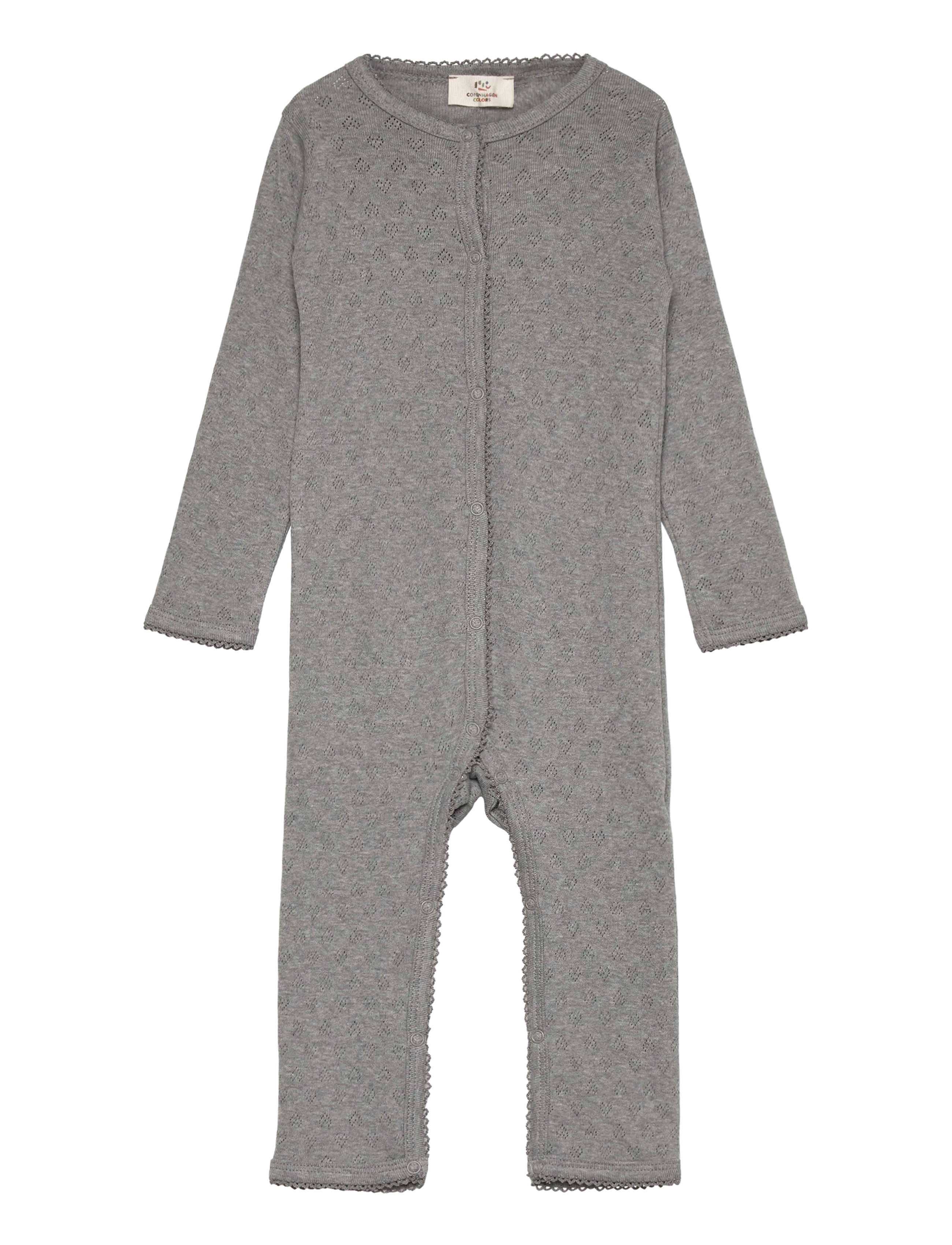 Copenhagen Colors Pointelle Heart Full Body, 56, Bodys, Grau - Long-sleeved Kinder