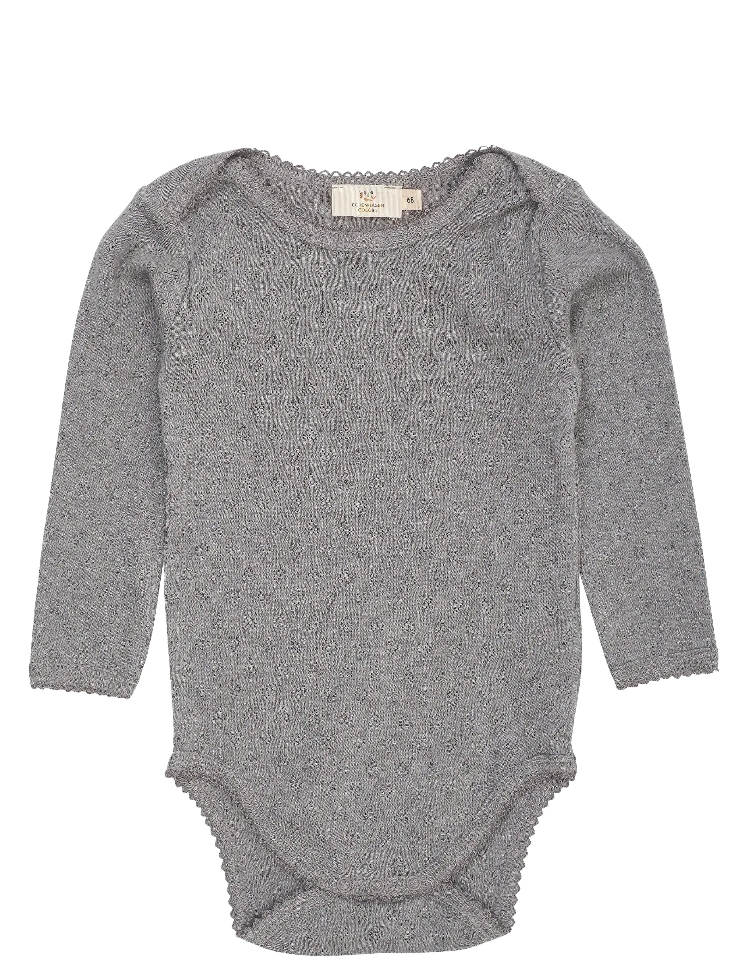 Copenhagen Colors Pointelle Heart Lapneck Body Ls, 62, Grey, Bodys > Langærmede, Børn