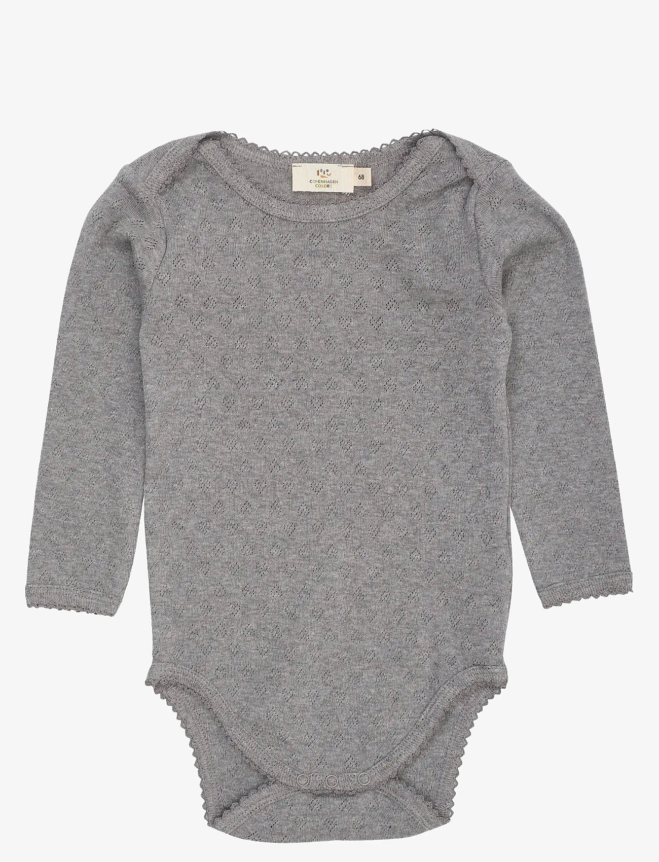 Copenhagen Colors - POINTELLE HEART LAPNECK BODY LS - langærmede bodyer - grey mel. - 0
