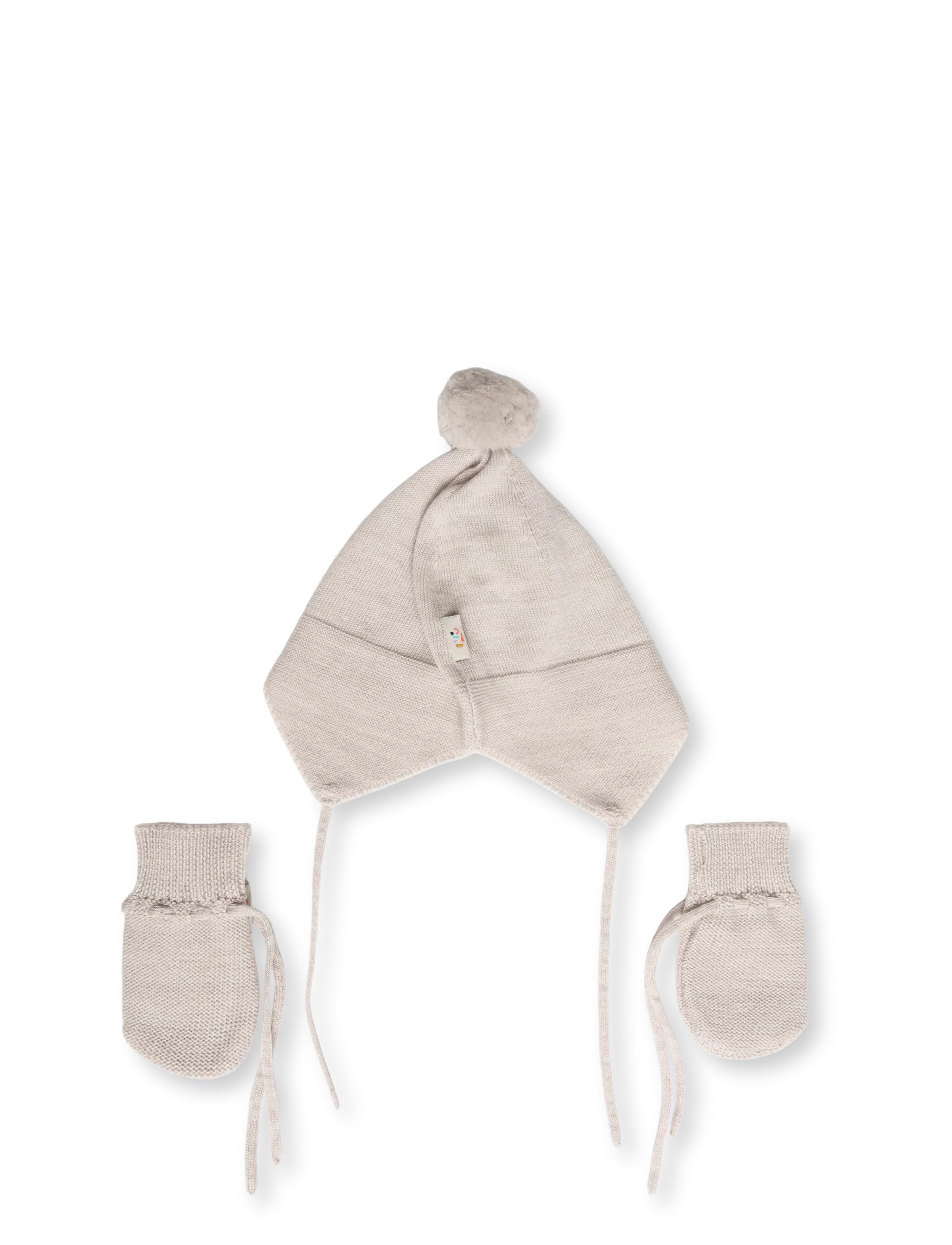 Copenhagen Colors - Merino Knitted Baby Bonnet w. PomPom + Baby Mittens - baby-handschuhe - pale cream melange - 1