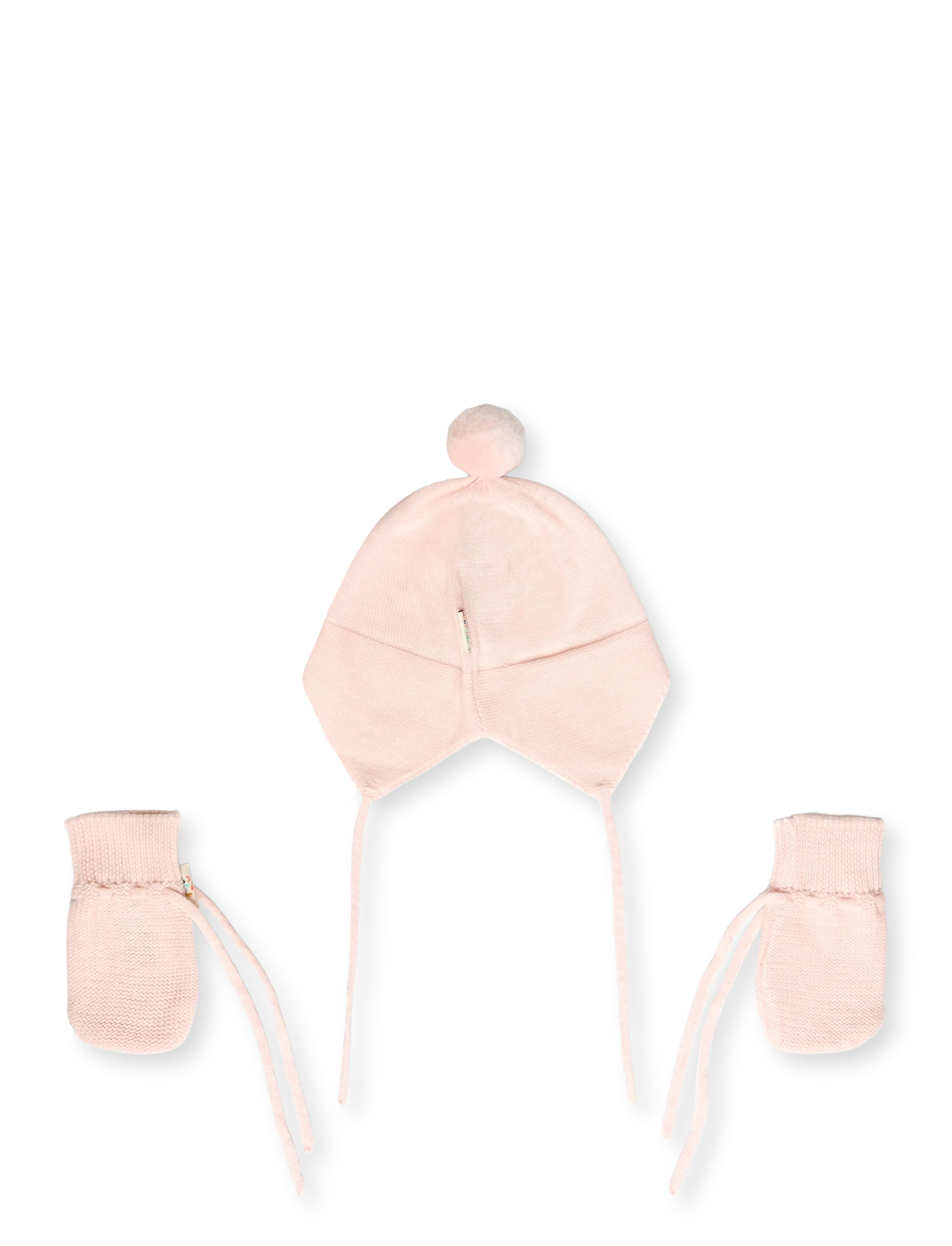 Copenhagen Colors - Merino Knitted Baby Bonnet w. PomPom + Baby Mittens - baby-handschuhe - soft pink - 1