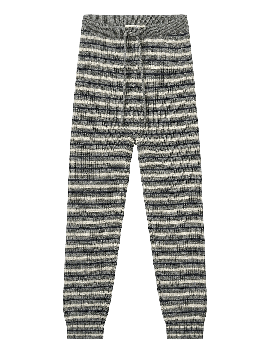 Copenhagen Colors - Merino Classic Rib Leggings with Drawstrings - uldundertøj baby - grey stripe - 0
