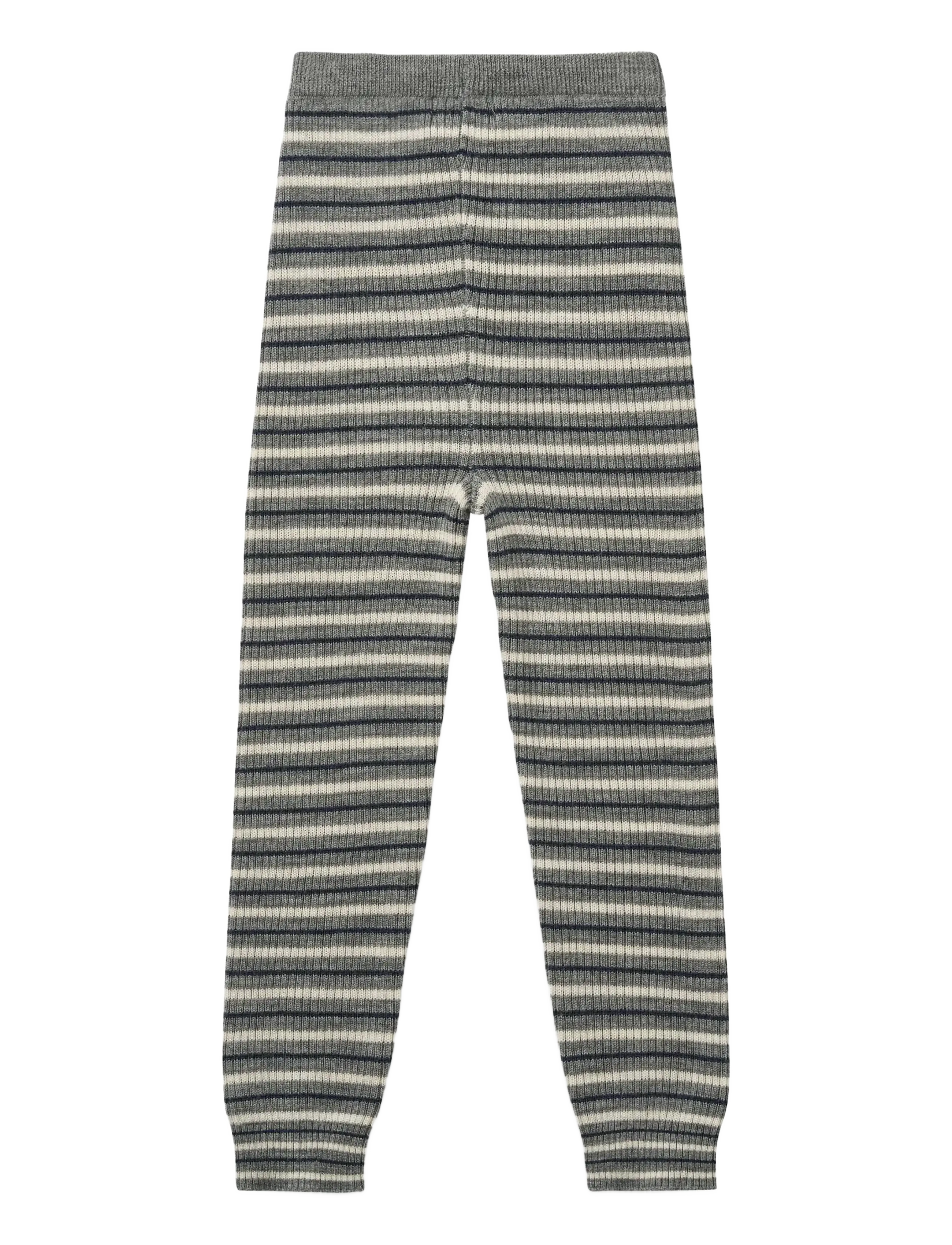 Copenhagen Colors - Merino Classic Rib Leggings with Drawstrings - uldundertøj baby - grey stripe - 1