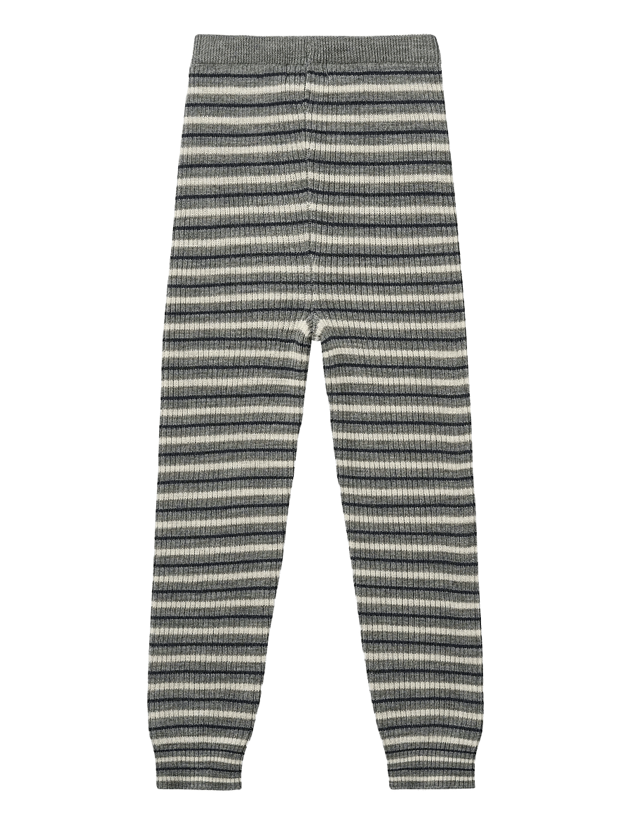 Copenhagen Colors - Merino Classic Rib Leggings with Drawstrings - uldundertøj baby - grey stripe - 1