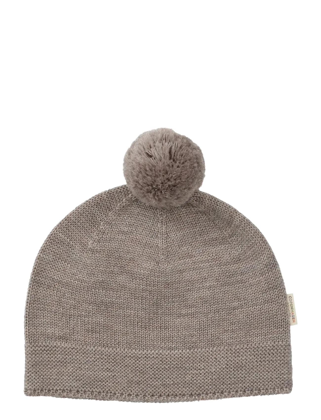 KNITTED BEANIE WITH POMPOM - NATURAL MELANGE