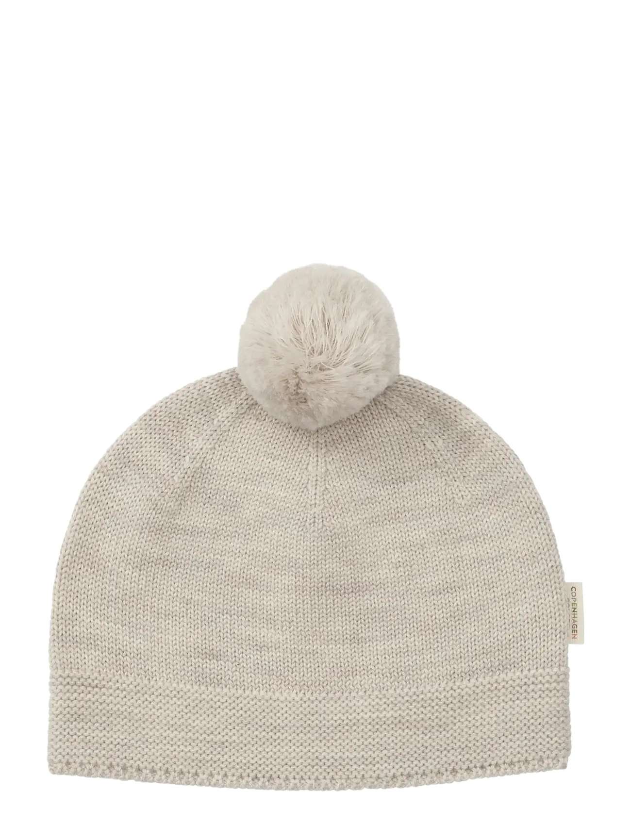 KNITTED BEANIE WITH POMPOM - PALE CREAM MELANGE