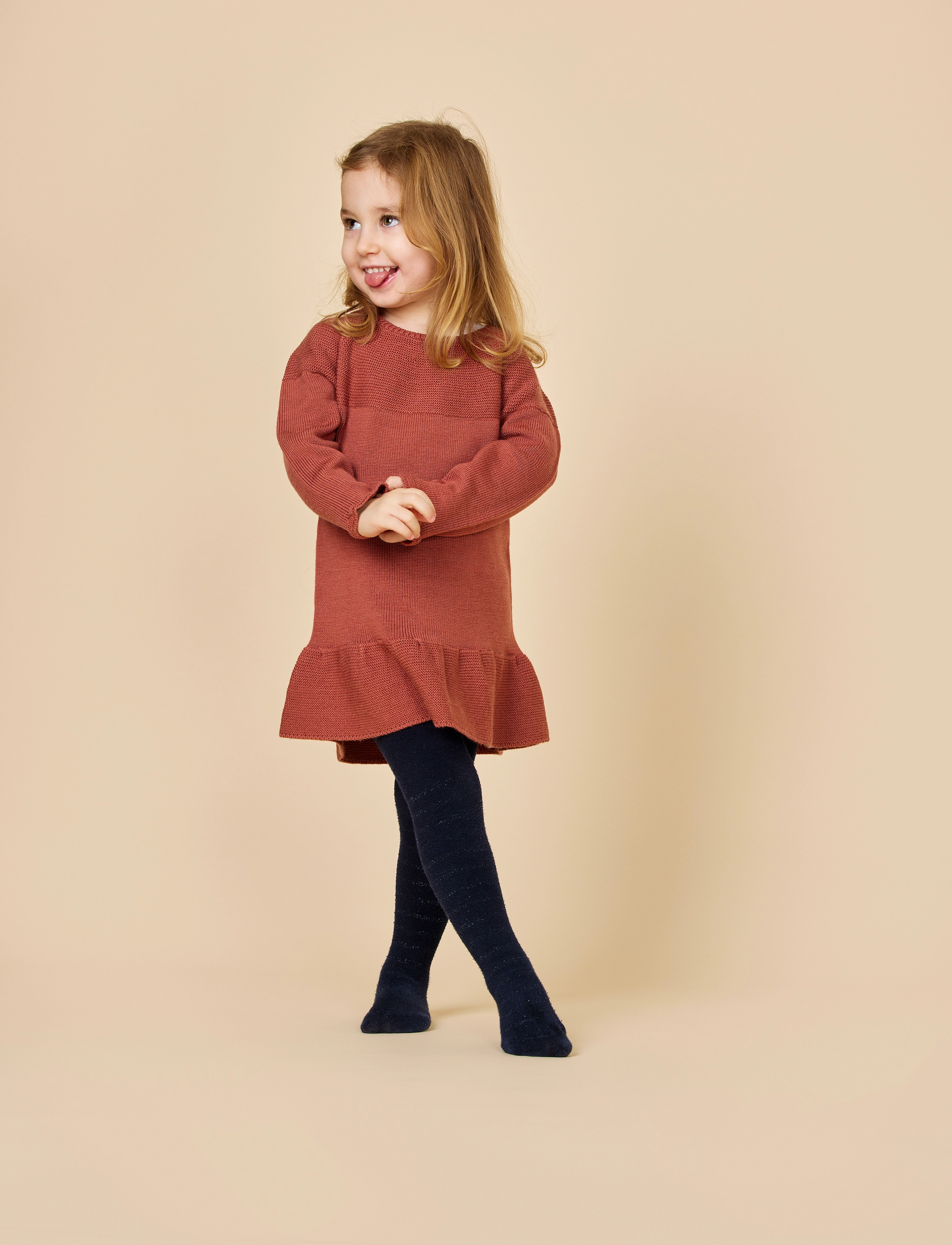 Copenhagen Colors - MERINO KNITTED DRESS WITH FRILL - old rusty rose - 2