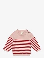 KNITTED STRIPED SAILOR JUMPER - DUSTY ROSE/RED COMB.