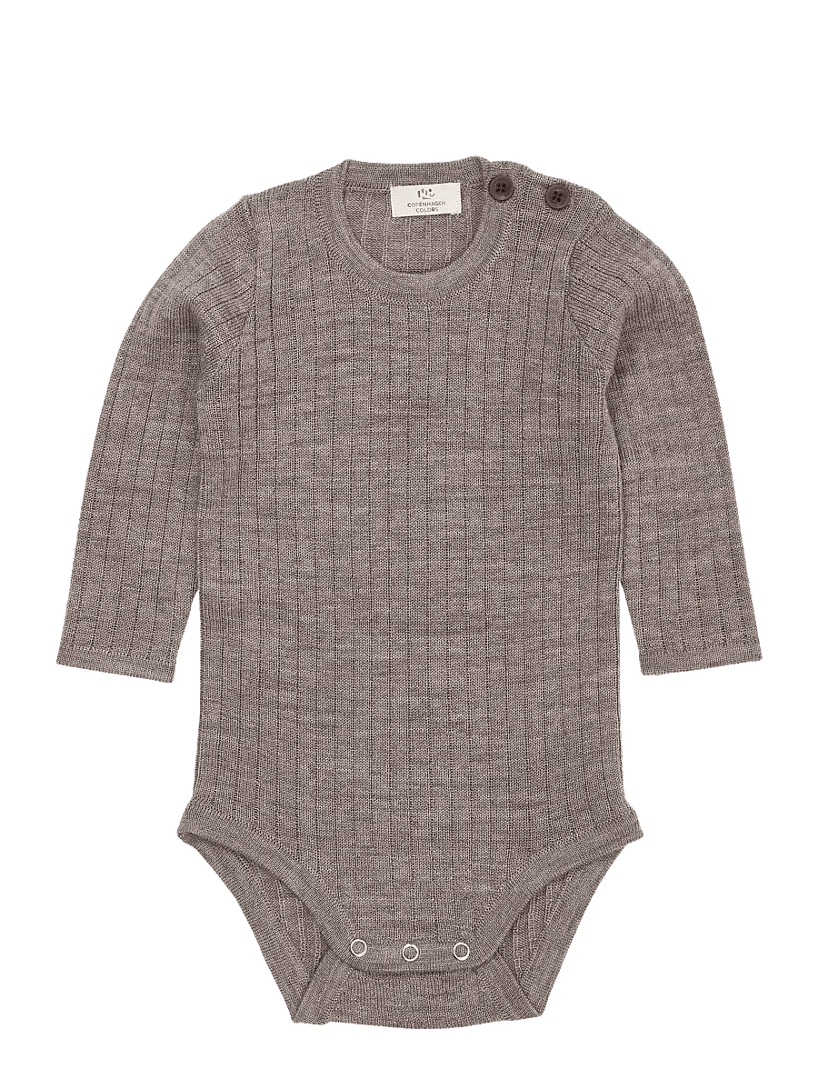Copenhagen Colors - Merino Ls Rib Bodystocking - pikkade varrukatega bodid - natural melange - 0