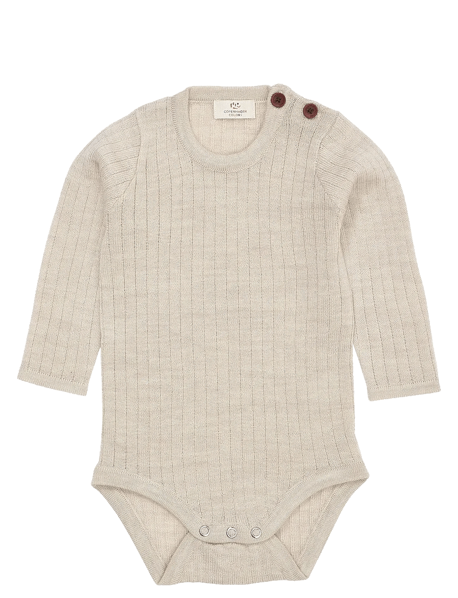 Copenhagen Colors - Merino Ls Rib Bodystocking - langärmelige bodys - pale cream melange - 0