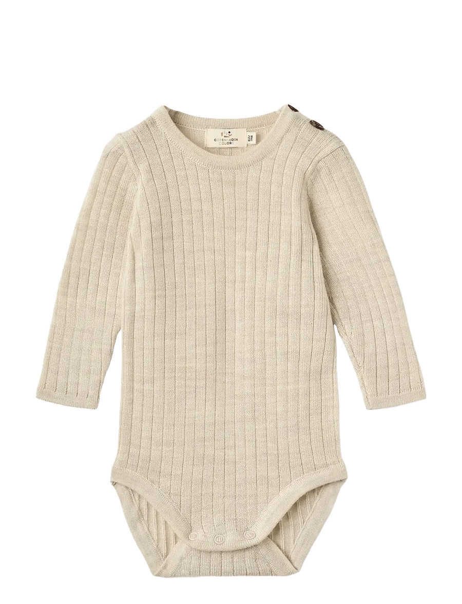 Copenhagen Colors - MERINO LS RIB BODYSTOCKING - uldundertøj baby - pale cream melange - 1