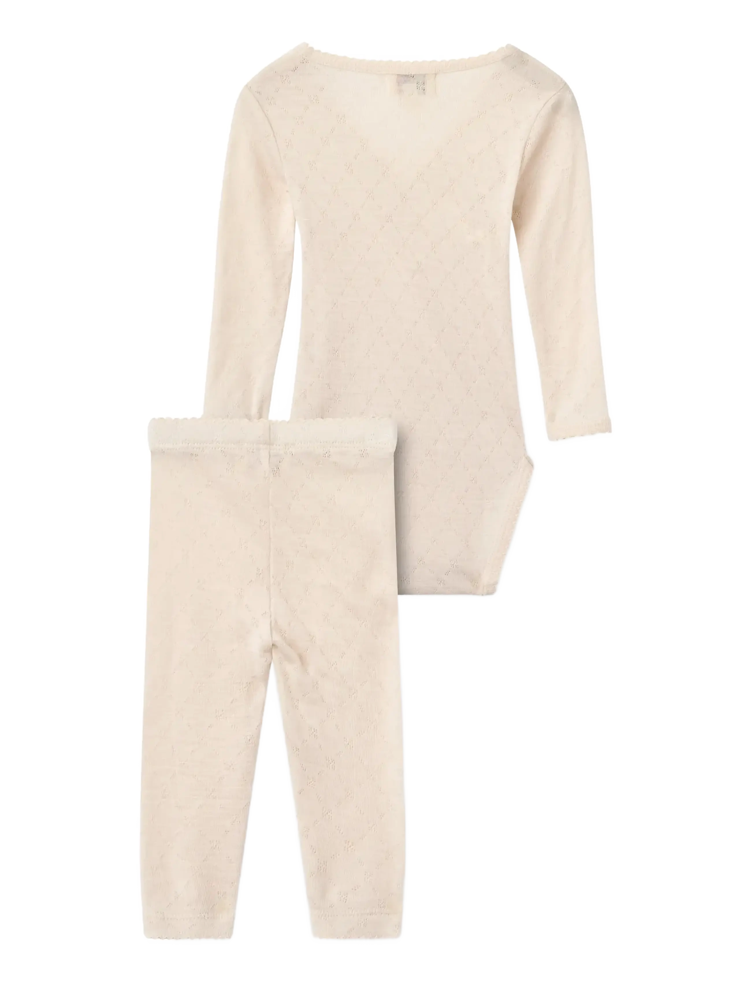 Copenhagen Colors - 2-Pack LT. Knitted Pointelle Cross-Over Body W. Picot Edge + Pointelle Leggings W Picot Edge - pikkade varrukatega bodid - cream - 1