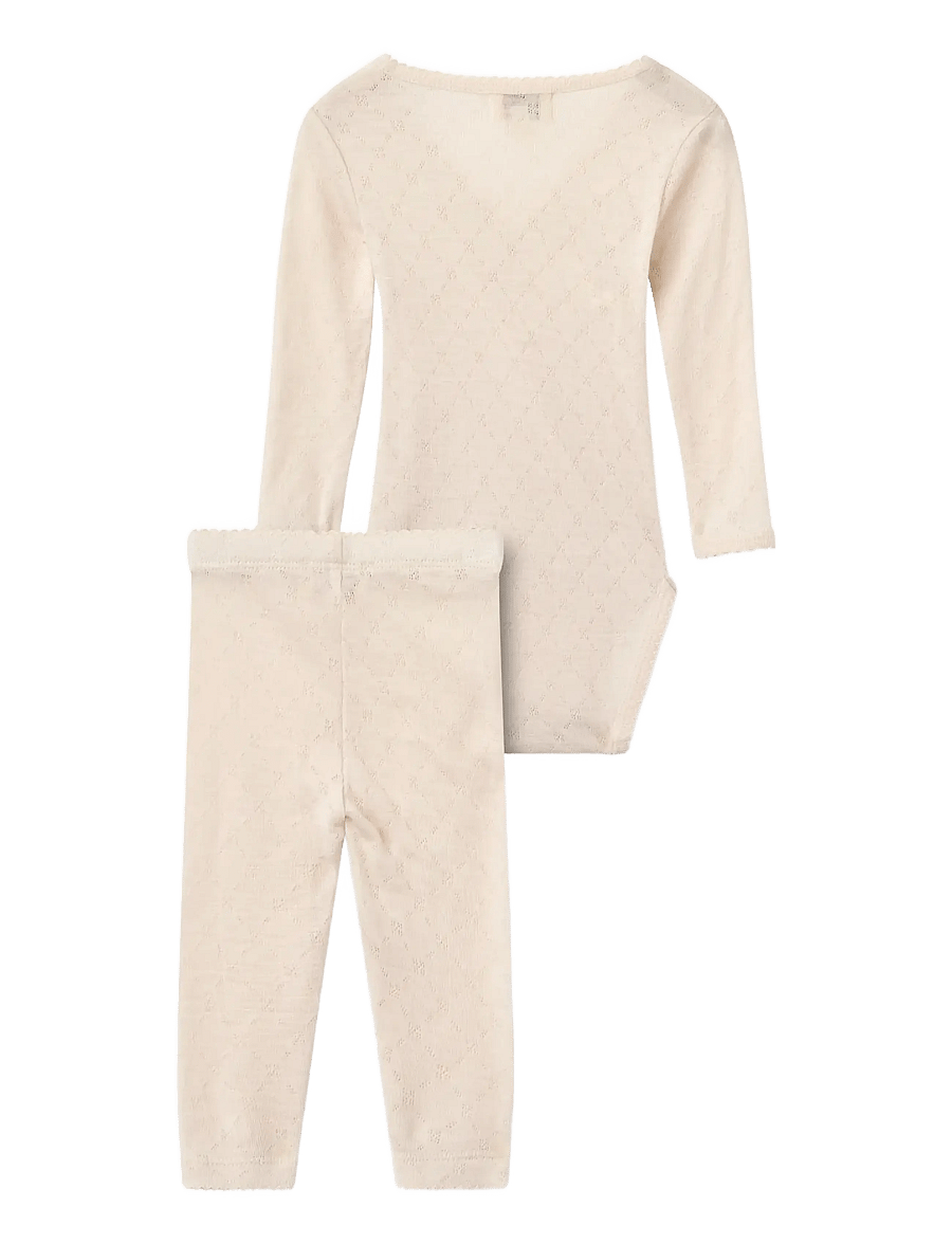 Copenhagen Colors - 2-Pack LT. Knitted Pointelle Cross-Over Body W. Picot Edge + Pointelle Leggings W Picot Edge - pikkade varrukatega bodid - cream - 1