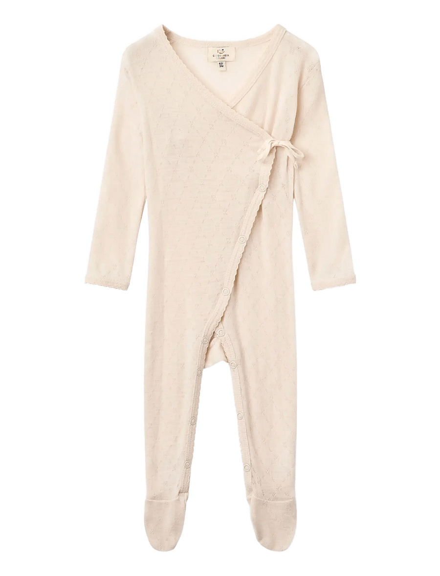 Copenhagen Colors - Lt. Knitted Pointelle Cross-Over Full Body - underställ baby - cream - 0