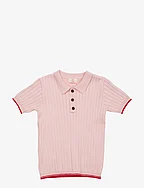 RIB KNITTED POLO - DUSTY ROSE/RED COMB.