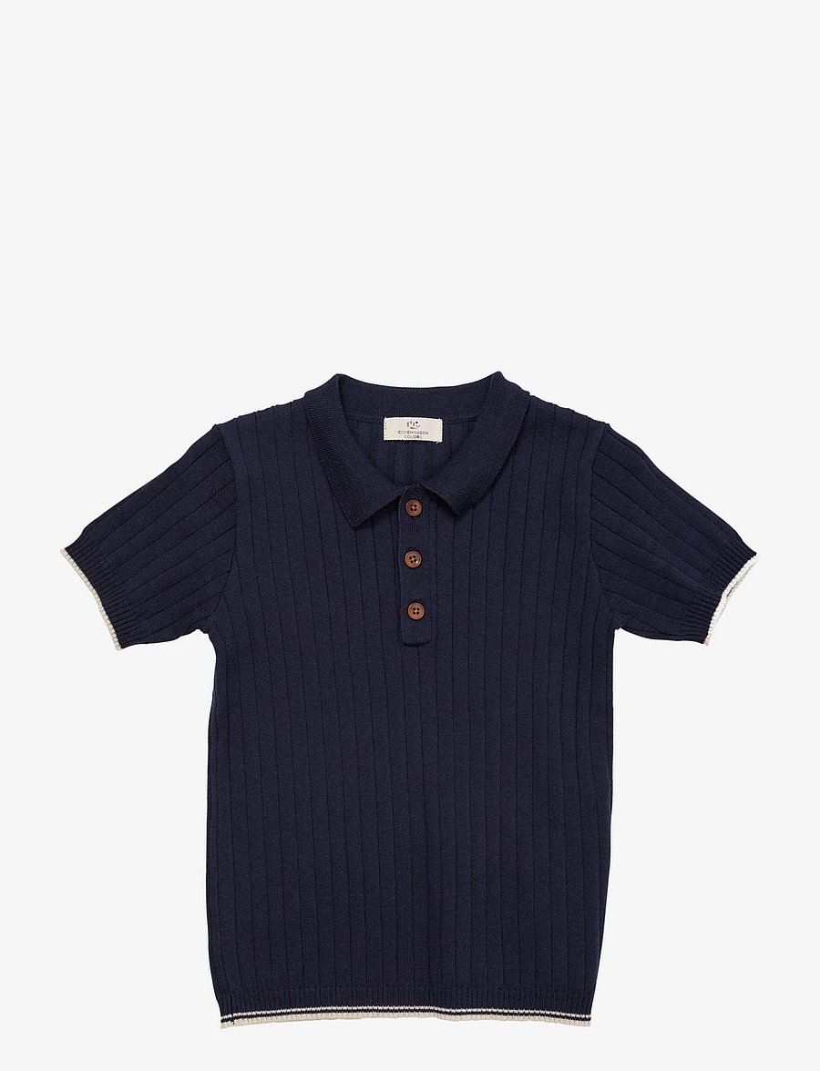Copenhagen Colors - RIB KNITTED POLO - stutterma polo - navy/cream comb. - 1