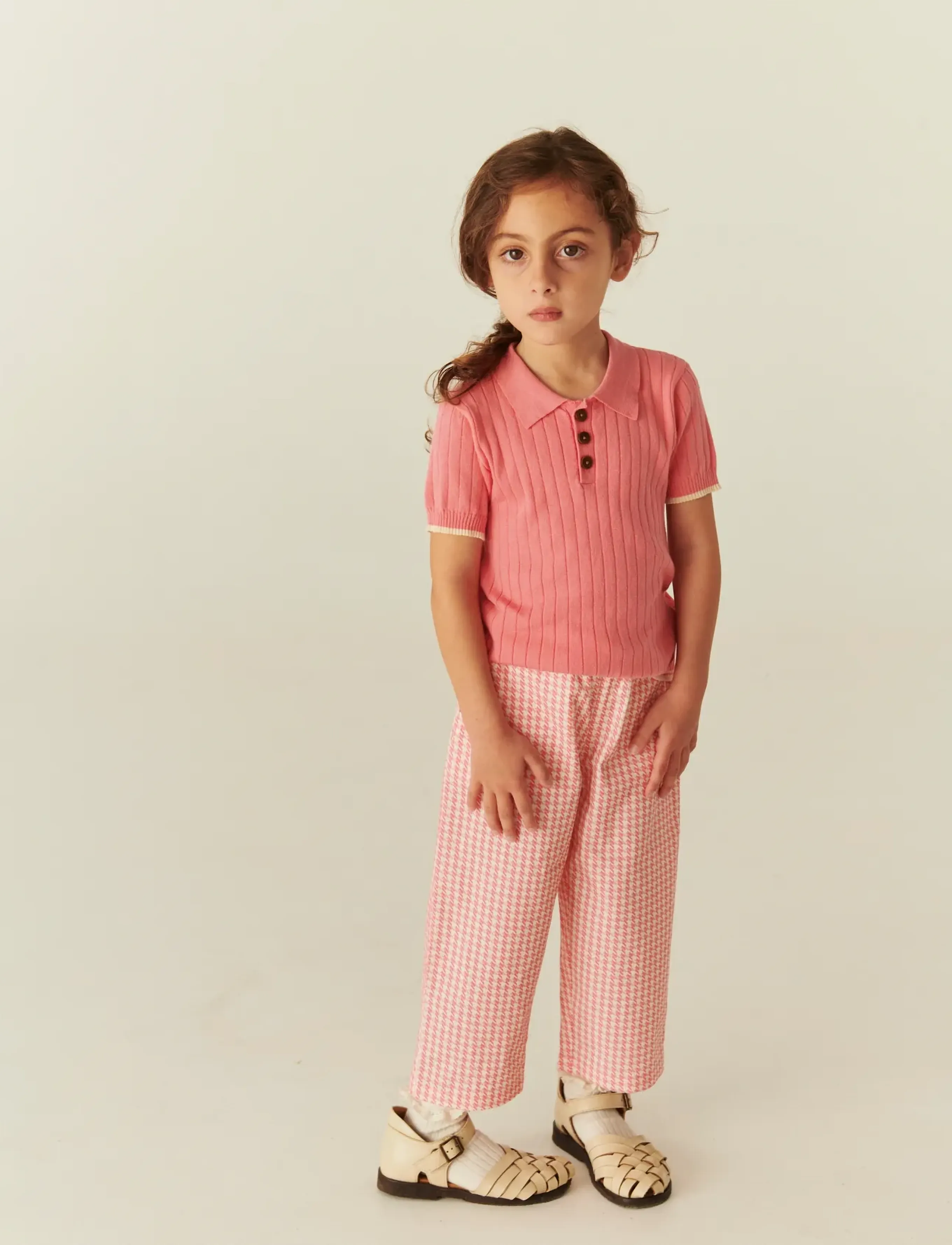 Copenhagen Colors Rib Knitted Polo, 110, Polo Shirts, Rosa - Short-sleeved Kinder