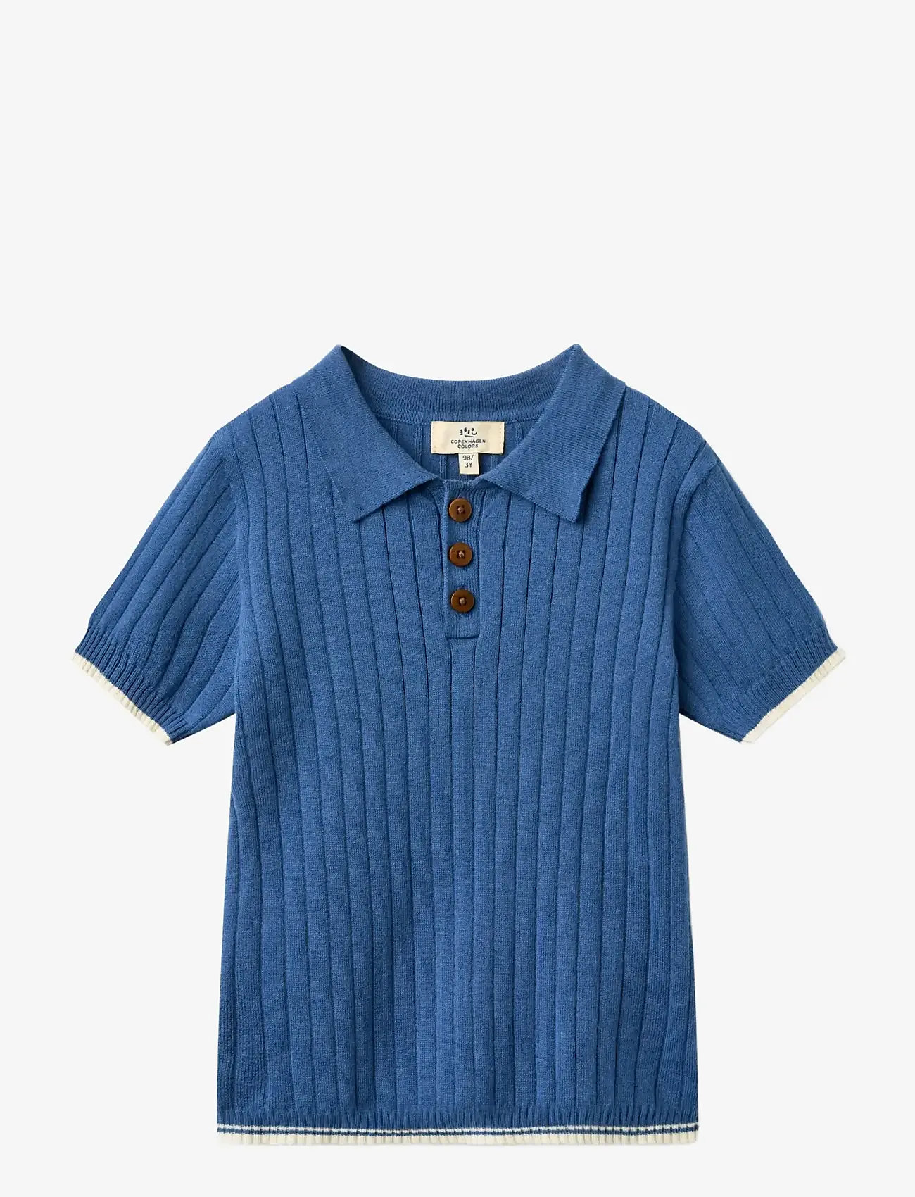 Copenhagen Colors - RIB KNITTED POLO - kortærmede poloer - sharp blue/cream comb. - 0