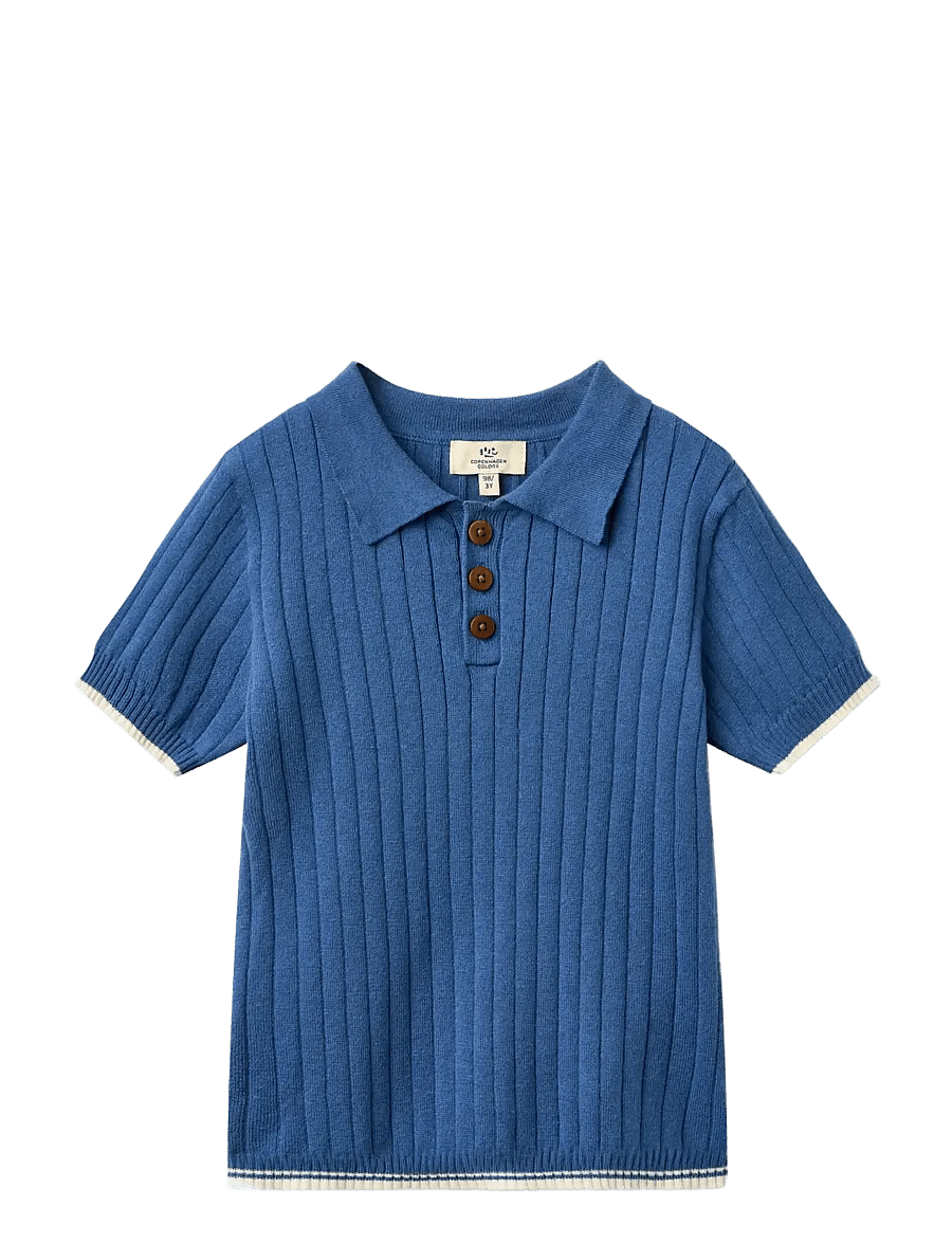 Copenhagen Colors - RIB KNITTED POLO - kurzärmelig - sharp blue/cream comb. - 0