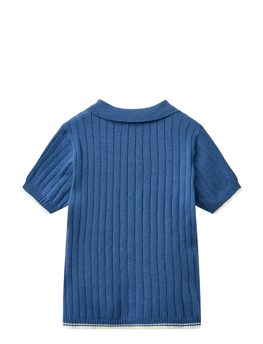 Copenhagen Colors - RIB KNITTED POLO - kurzärmelig - sharp blue/cream comb. - 1