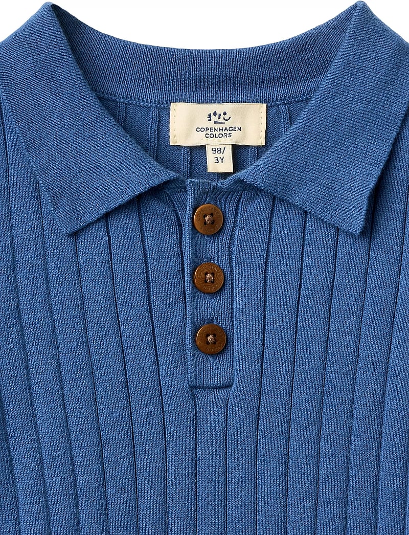 Copenhagen Colors - RIB KNITTED POLO - kortærmede poloer - sharp blue/cream comb. - 2