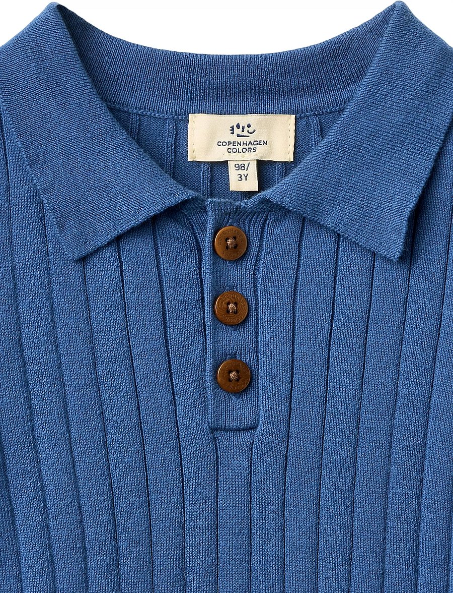 Copenhagen Colors - RIB KNITTED POLO - kurzärmelig - sharp blue/cream comb. - 2