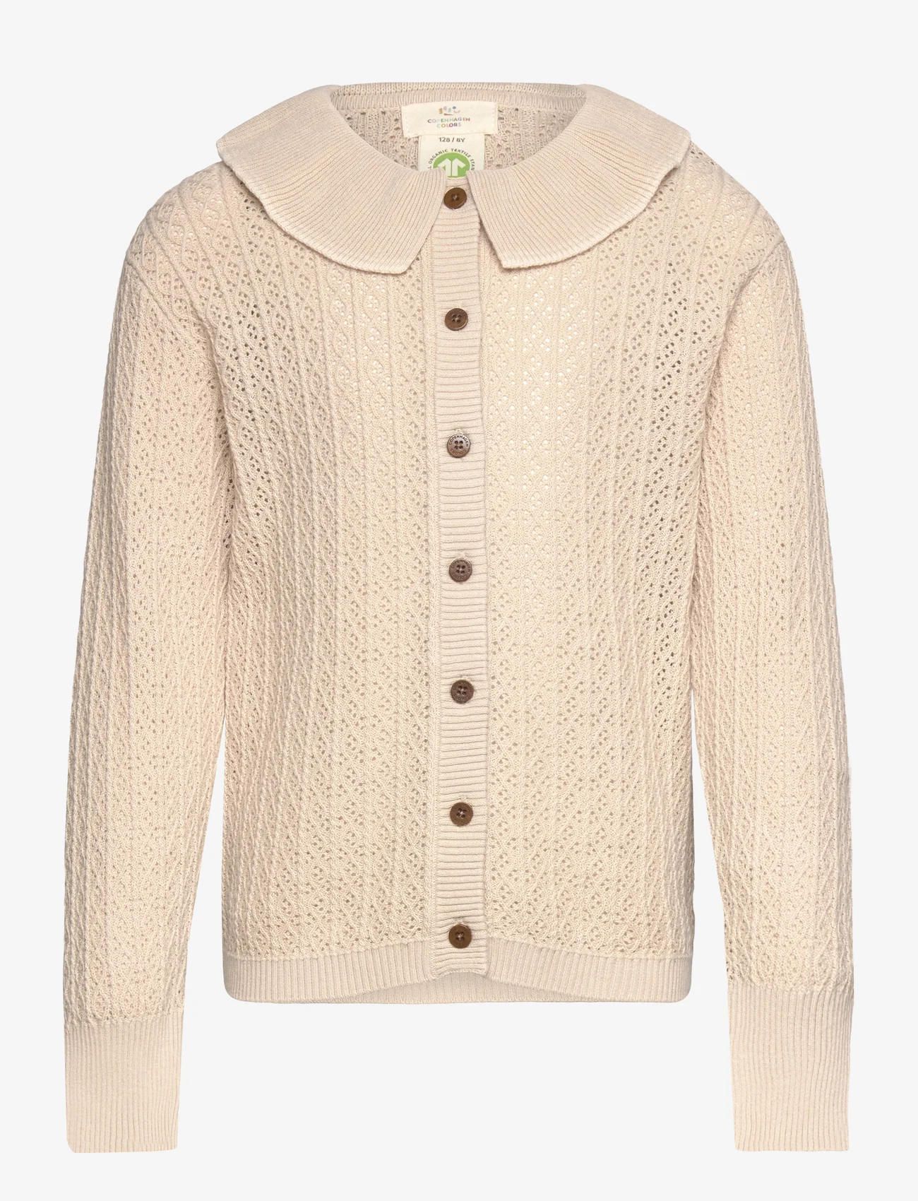 Copenhagen Colors - POINTELLE KNITTED CABLE CARDIGAN W. COLLAR - cardigans - sand/cream comb. - 1