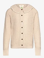 POINTELLE KNITTED CABLE CARDIGAN W. COLLAR - SAND/CREAM COMB.