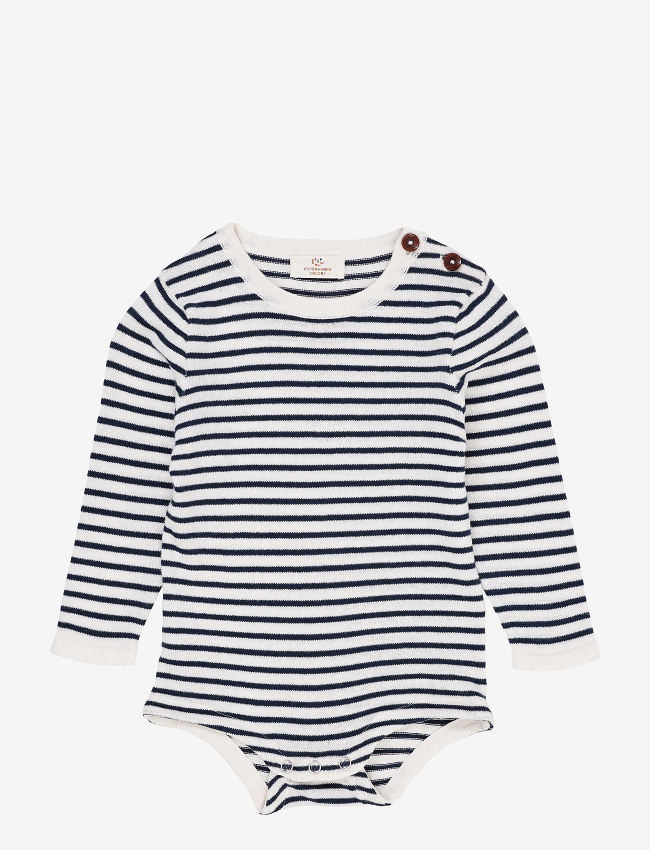 Copenhagen Colors - LIGHT KNITTED STRIPE BODY - ar garām piedurknēm - cream/navy comb. - 0