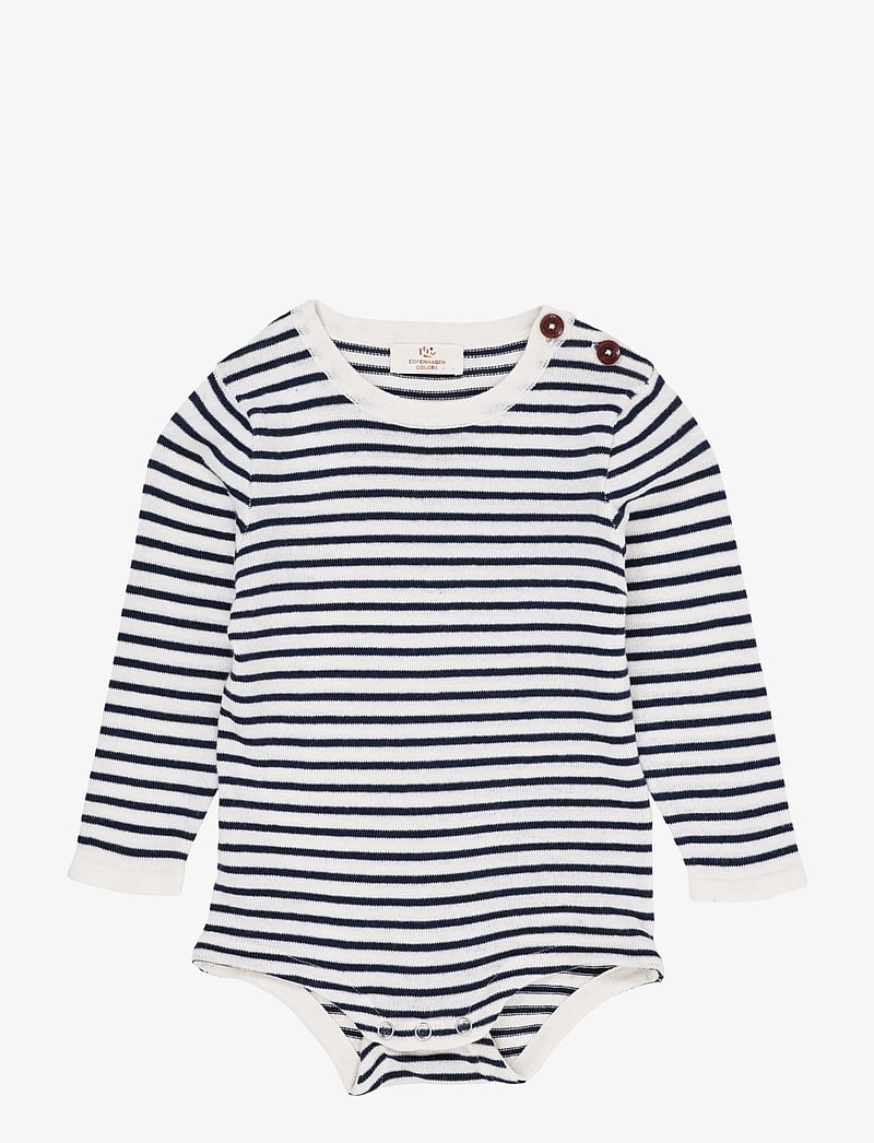 Copenhagen Colors - LIGHT KNITTED STRIPE BODY - ar garām piedurknēm - cream/navy comb. - 0