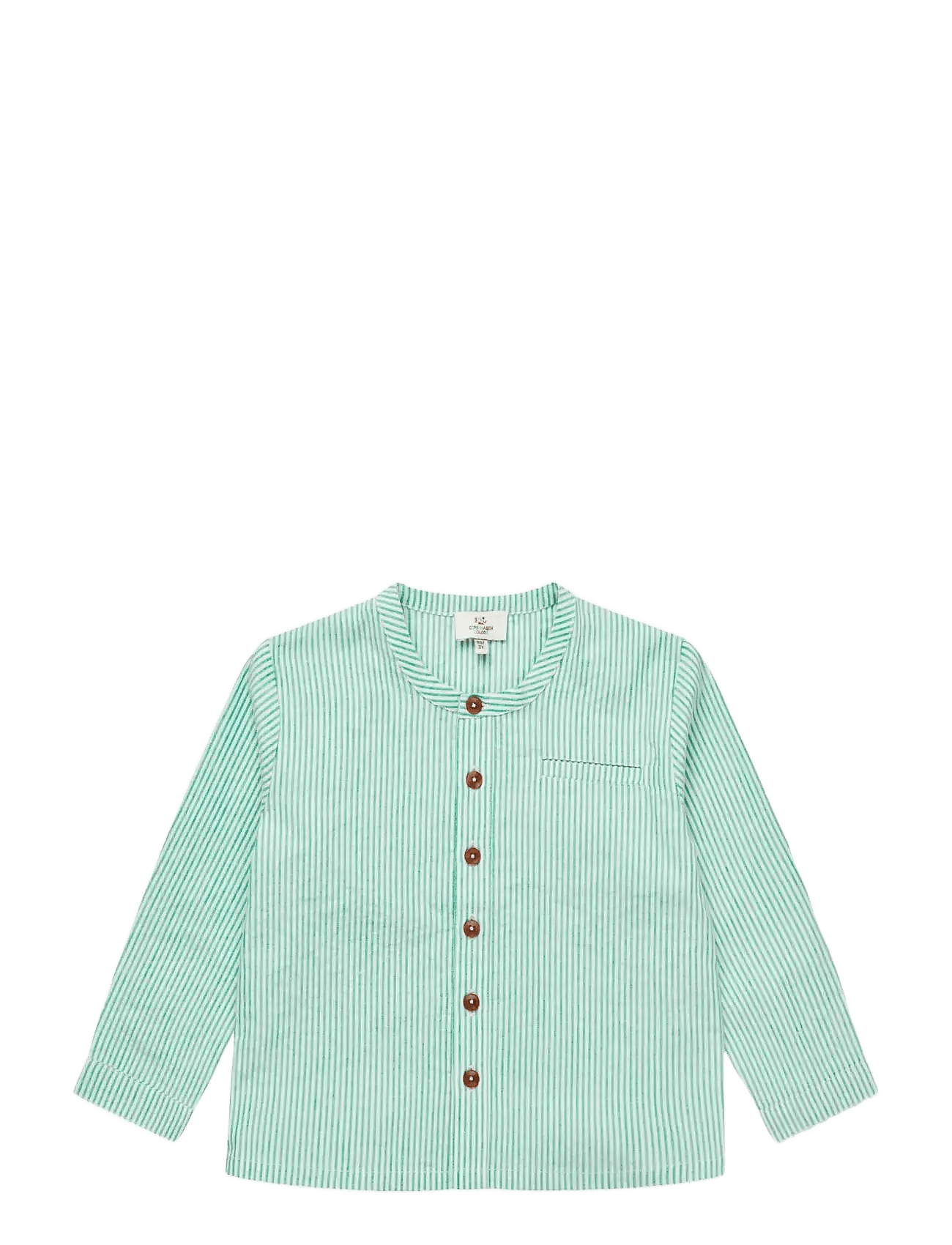 SEERSUCKER SHIRT W. PLACKET - SHARP GREEN W CREAM STRIPE