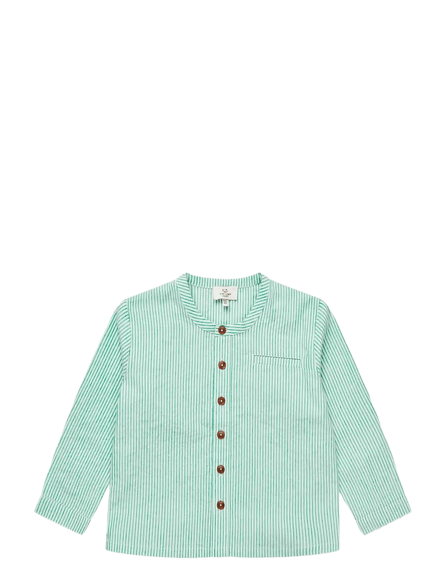 Copenhagen Colors - SEERSUCKER SHIRT W. PLACKET - langærmede skjorter - sharp green w cream stripe - 0
