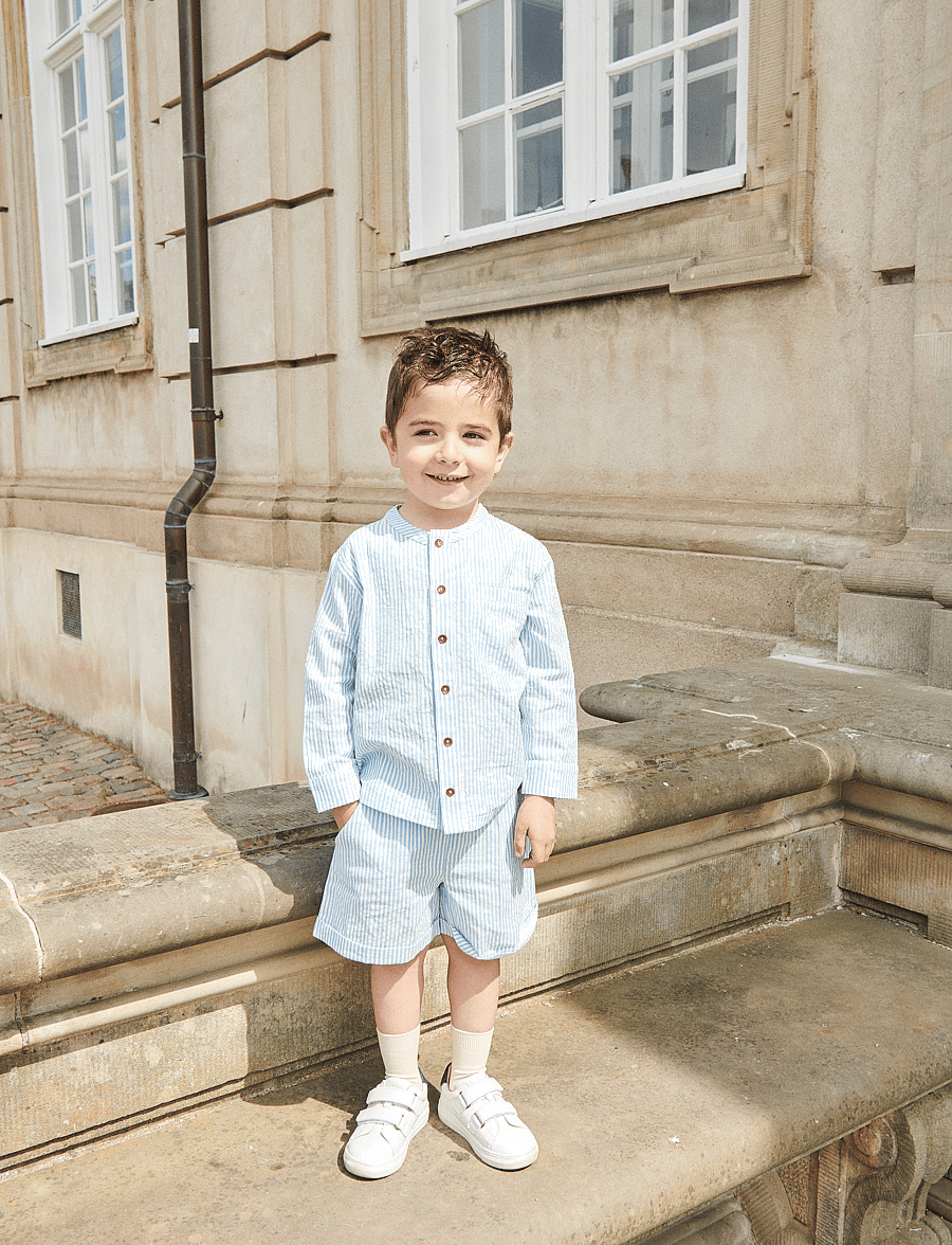 Copenhagen Colors - SEERSUCKER SHORTS SPORTY - shorts casual - sky blue w cream stripe - 4