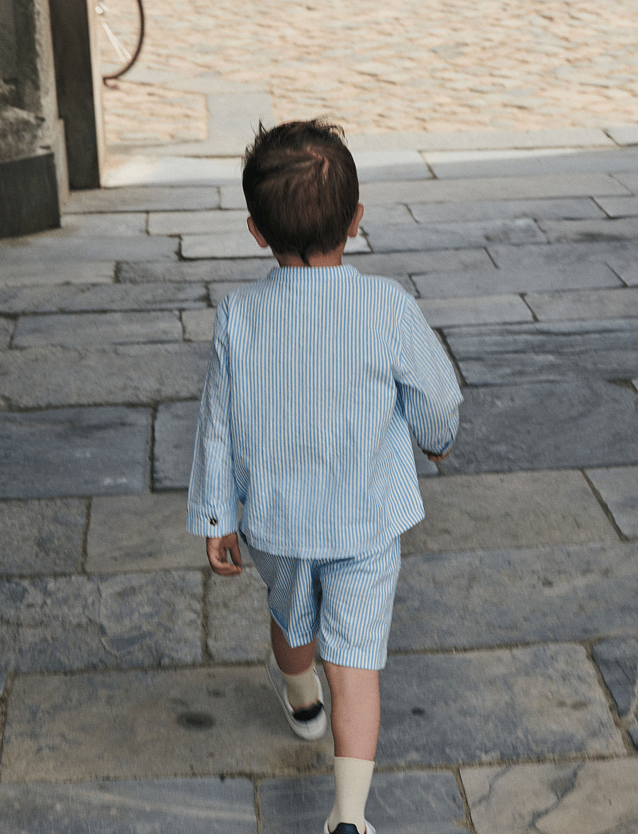 Copenhagen Colors - SEERSUCKER SHORTS SPORTY - shorts casual - sky blue w cream stripe - 5