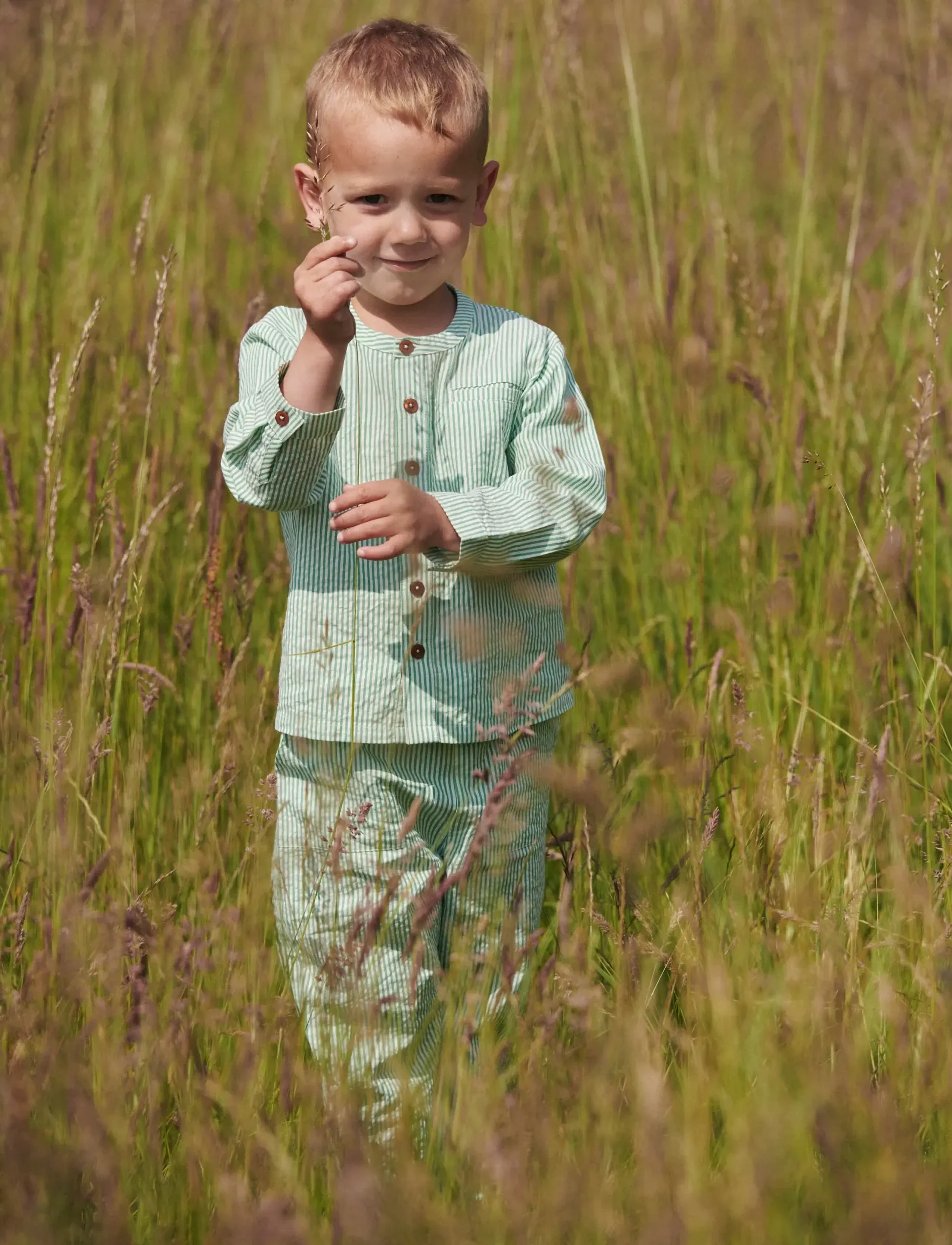 Copenhagen Colors SEERSUCKER PANTS - Bukser - SHARP GREEN W CREAM STRIPE / multi