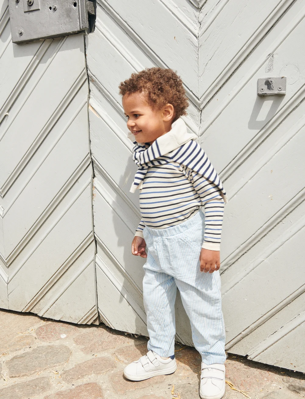 Copenhagen Colors - SEERSUCKER PANTS - verslaðu eftir aldri - sky blue w cream stripe - 5