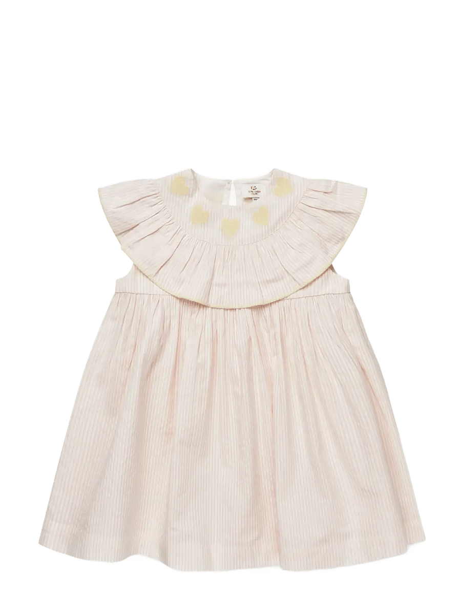 Copenhagen Colors - SEERSUCKER DRESS W. HEART - robes pour bébés à manches courtes - dusty rose w cream stripe w yellow - 1