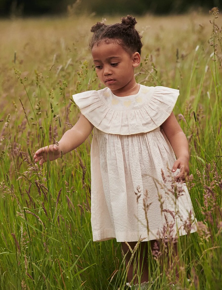 Copenhagen Colors - SEERSUCKER DRESS W. HEART - robes pour bébés à manches courtes - dusty rose w cream stripe w yellow - 3